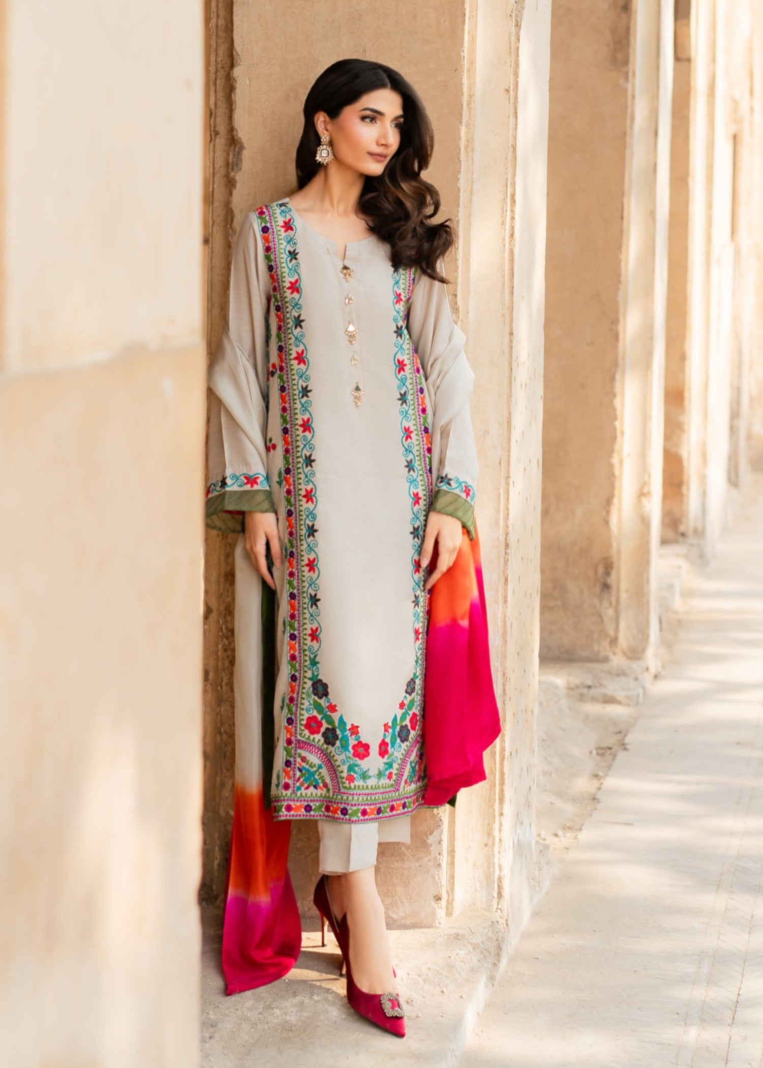 linen Kurta Set in Multi