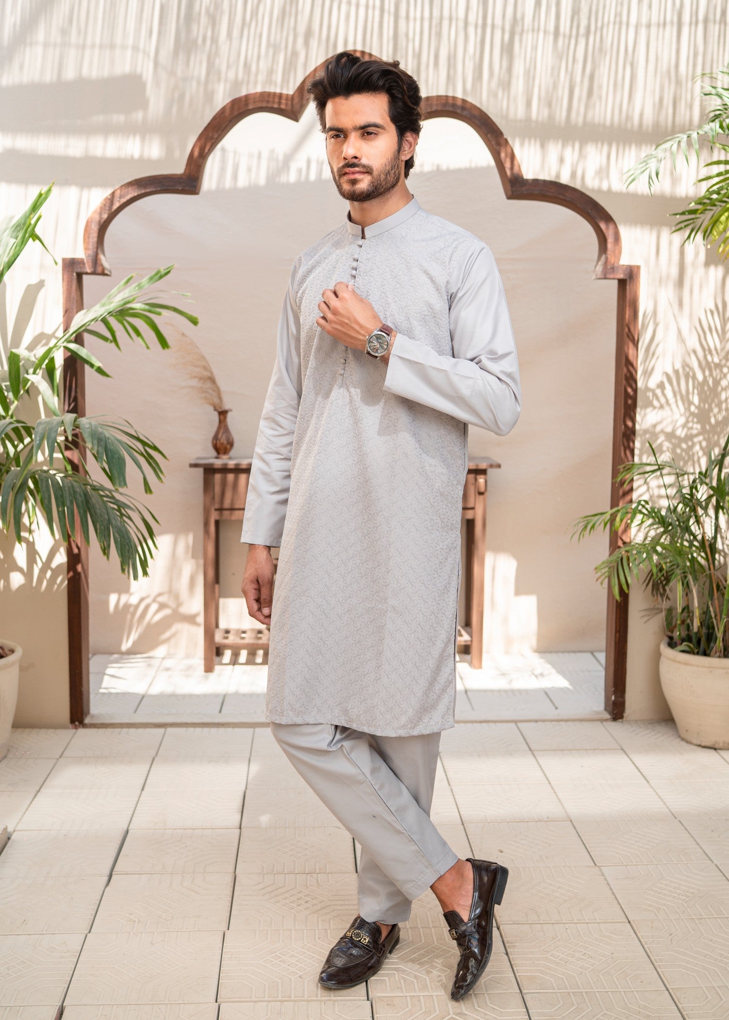 wash & wear Shalwar Kameez in Pastel grey by Dress Club