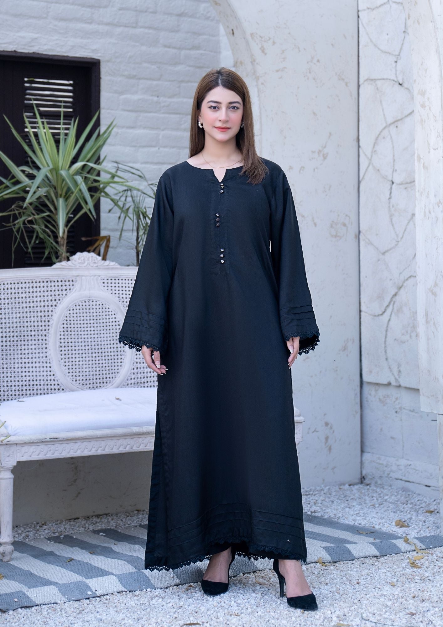 viscose raw silk Kurta Set in Black