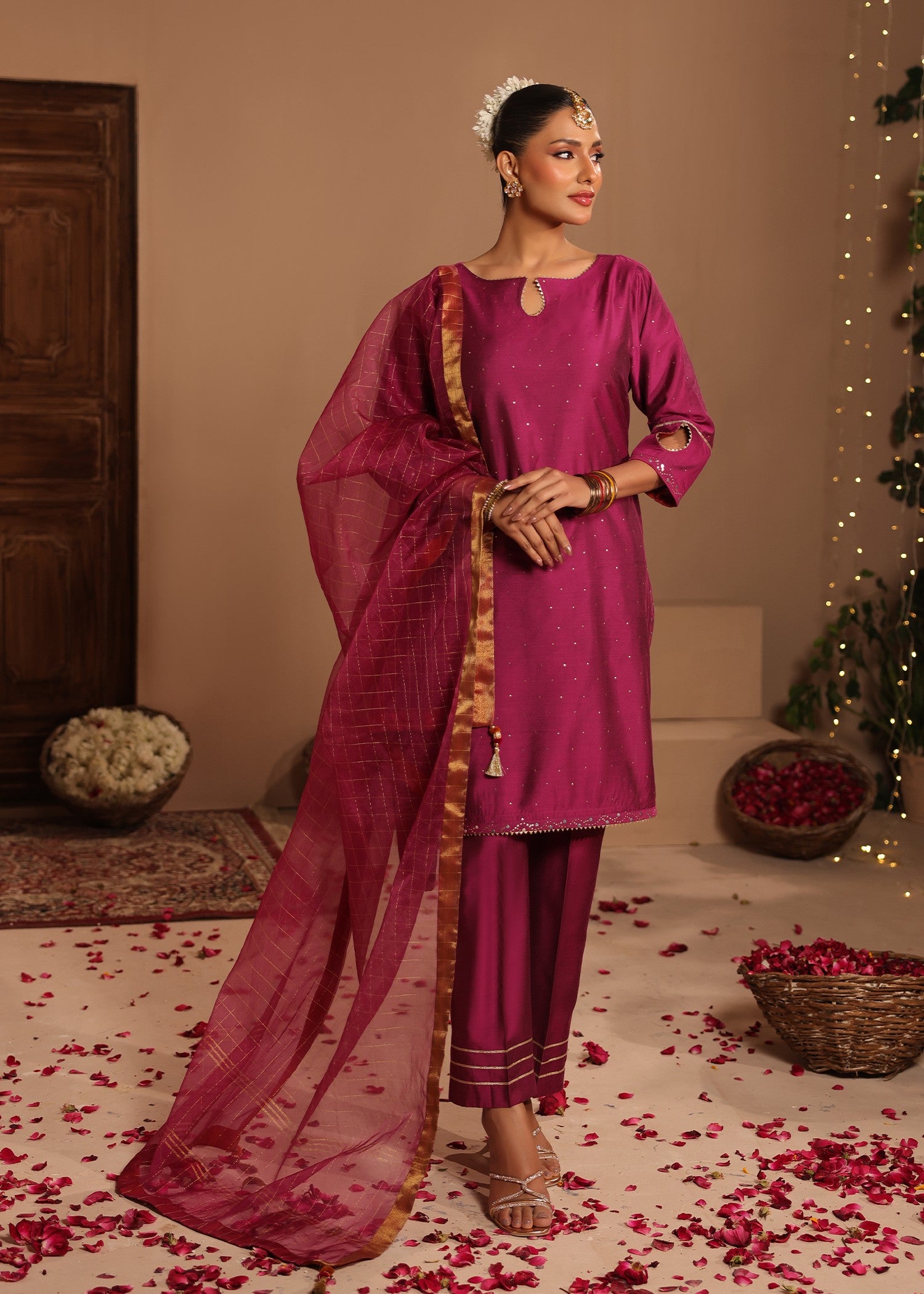 cotton silk Kurta Set in Magenta