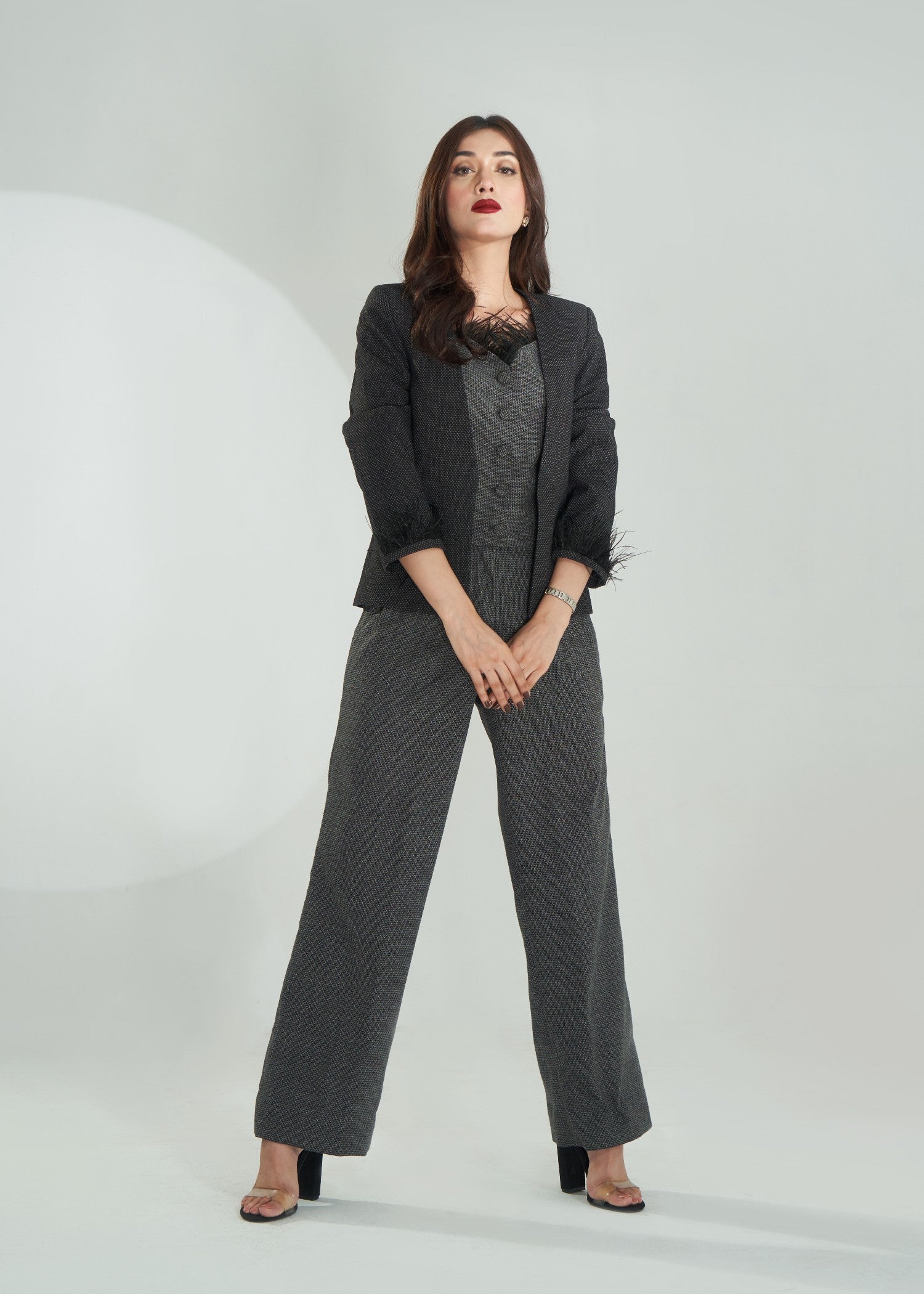 tweed wool Suits in Charcoal black