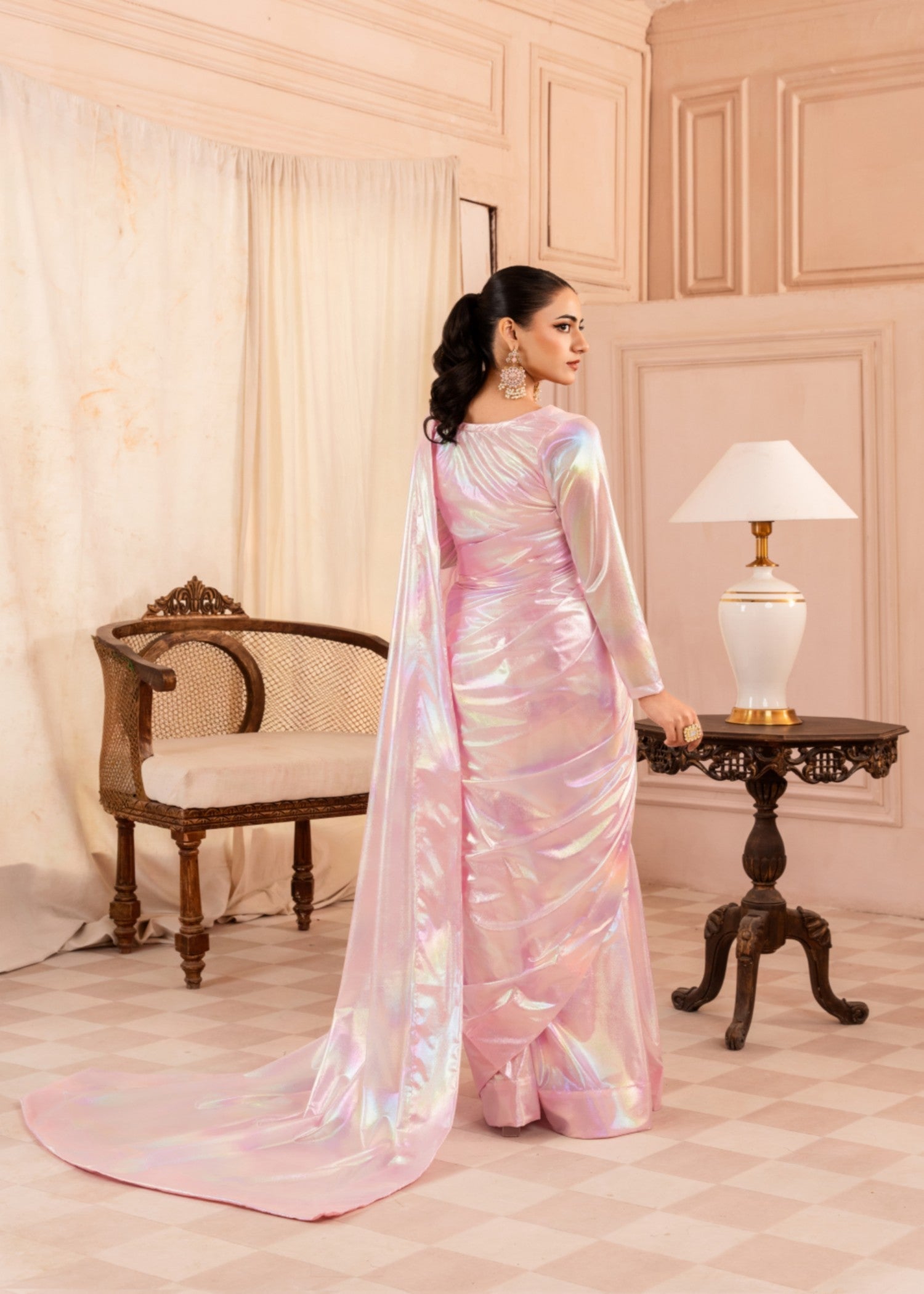 silk Saree in Baby pink