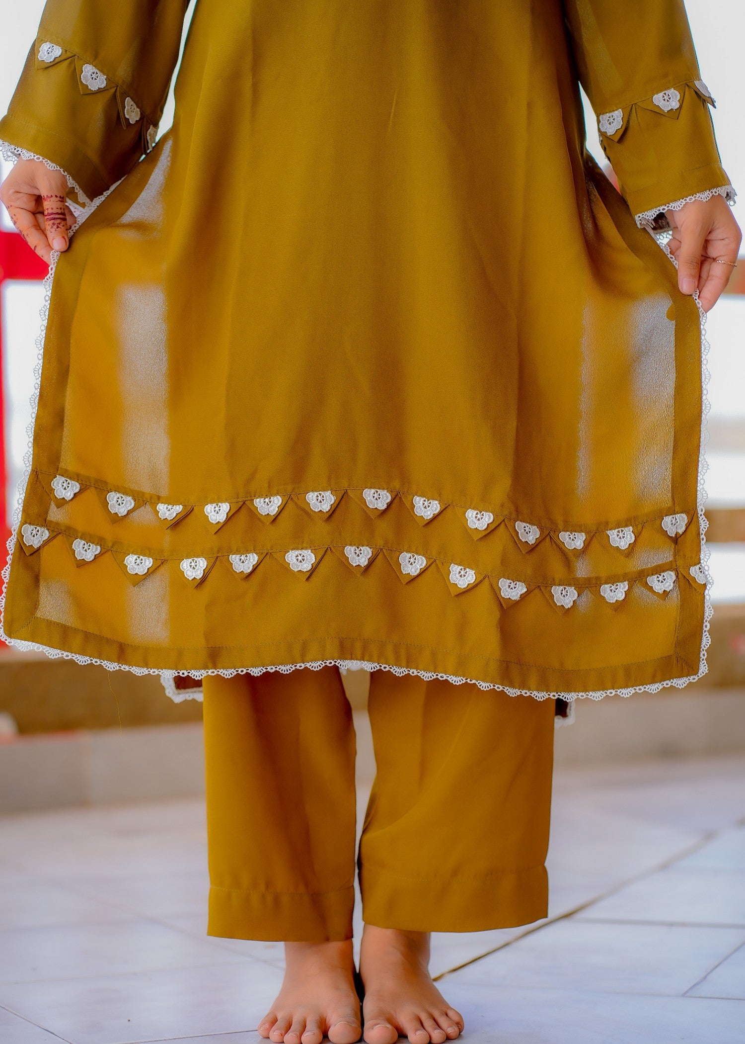 georgette Kurta Set in Olive green