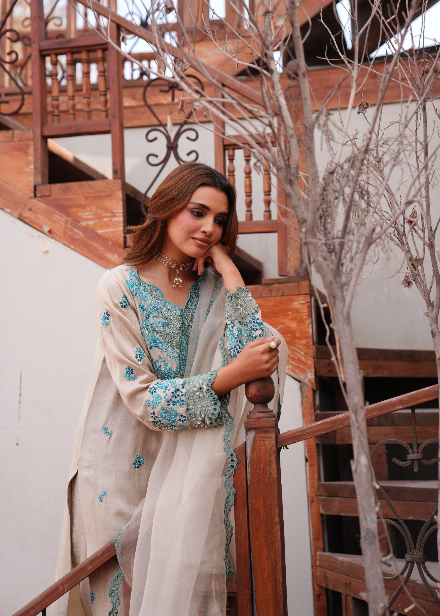 raw silk Kurta Set in Eggshell
