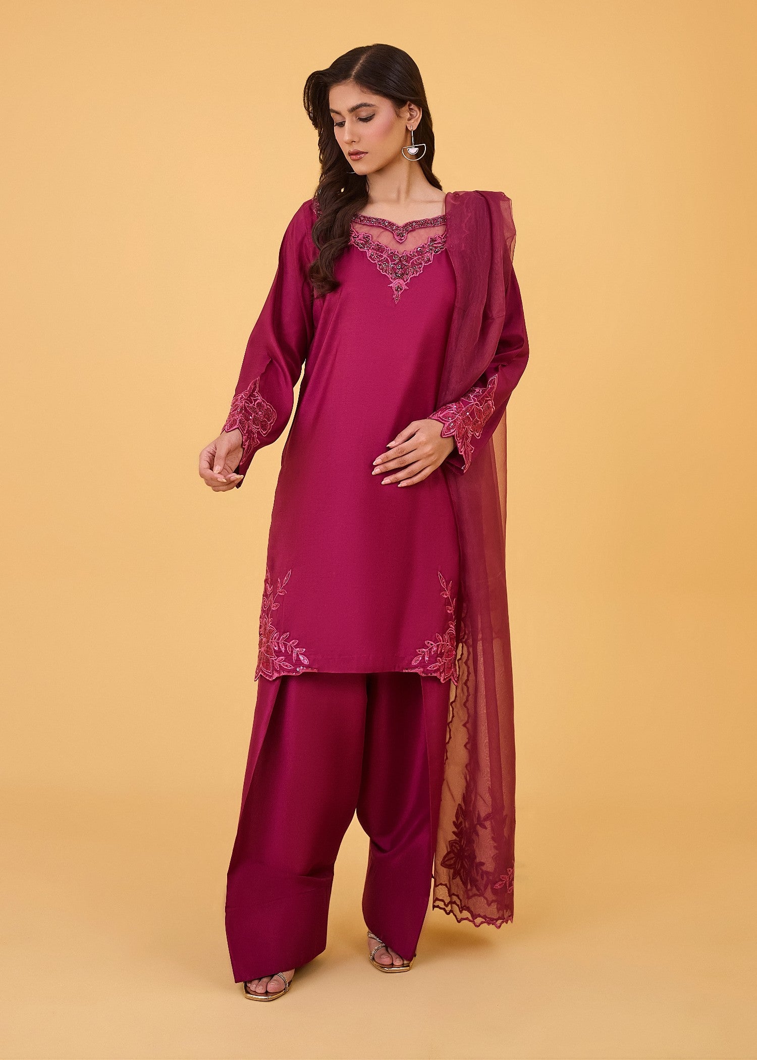 kattan silk Kurta Set in Lusty gallant