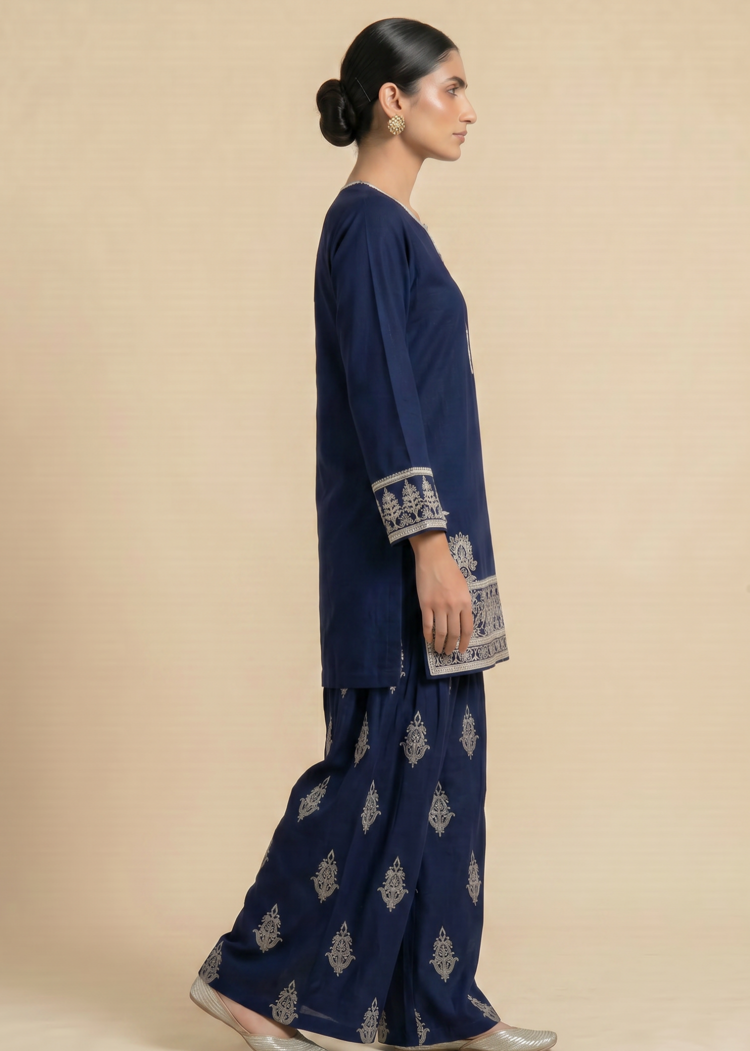lawn Kurti in Dark blue