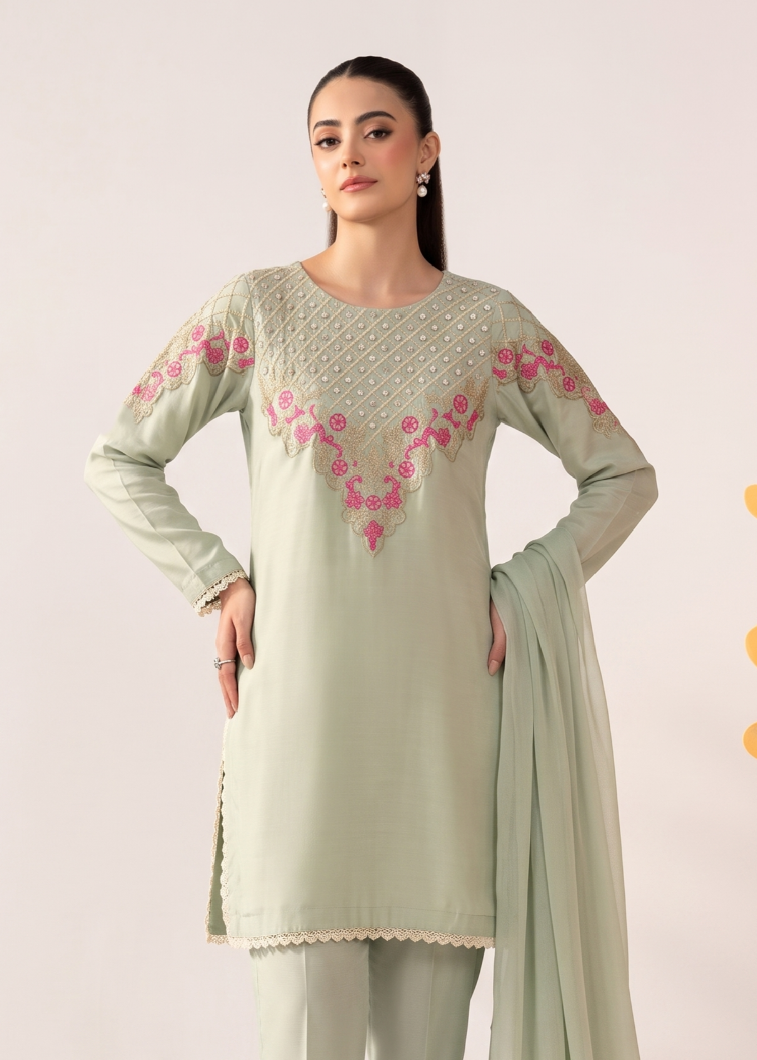 viscose Kurta Set in Moss green