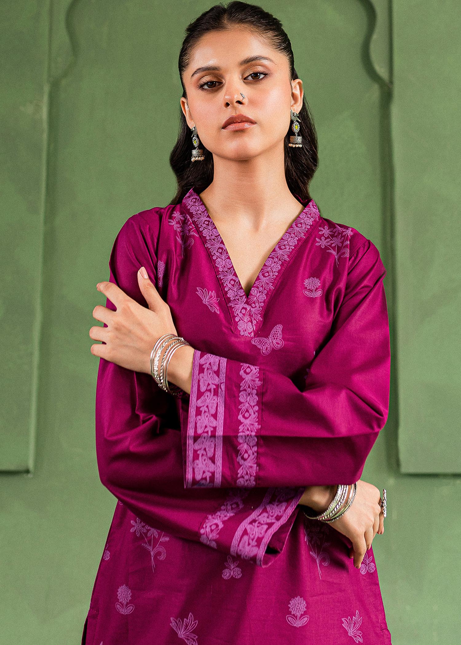 cotton Kurta Set in Magenta