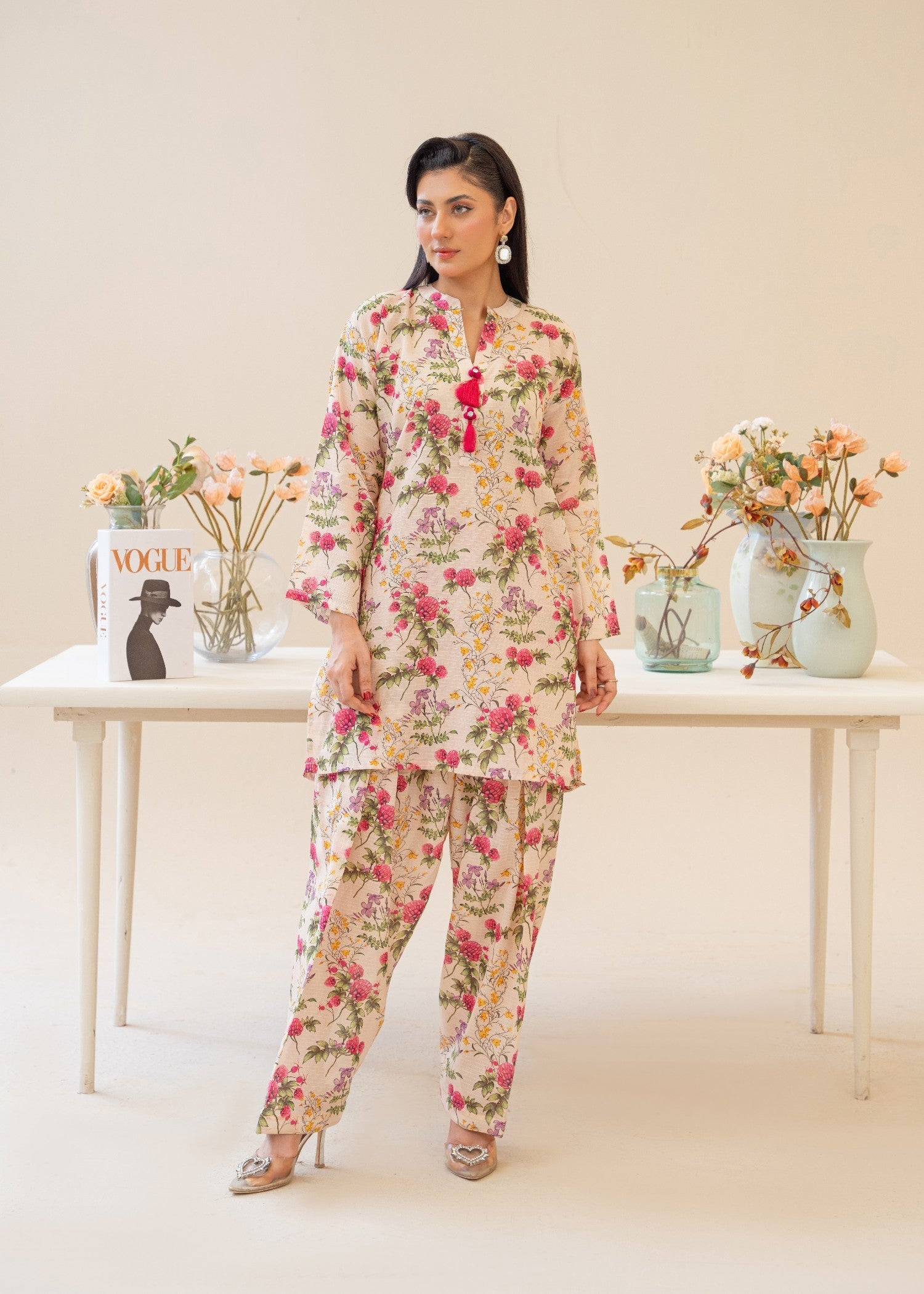 cotton dobby Co Ord Sets in Pink lace