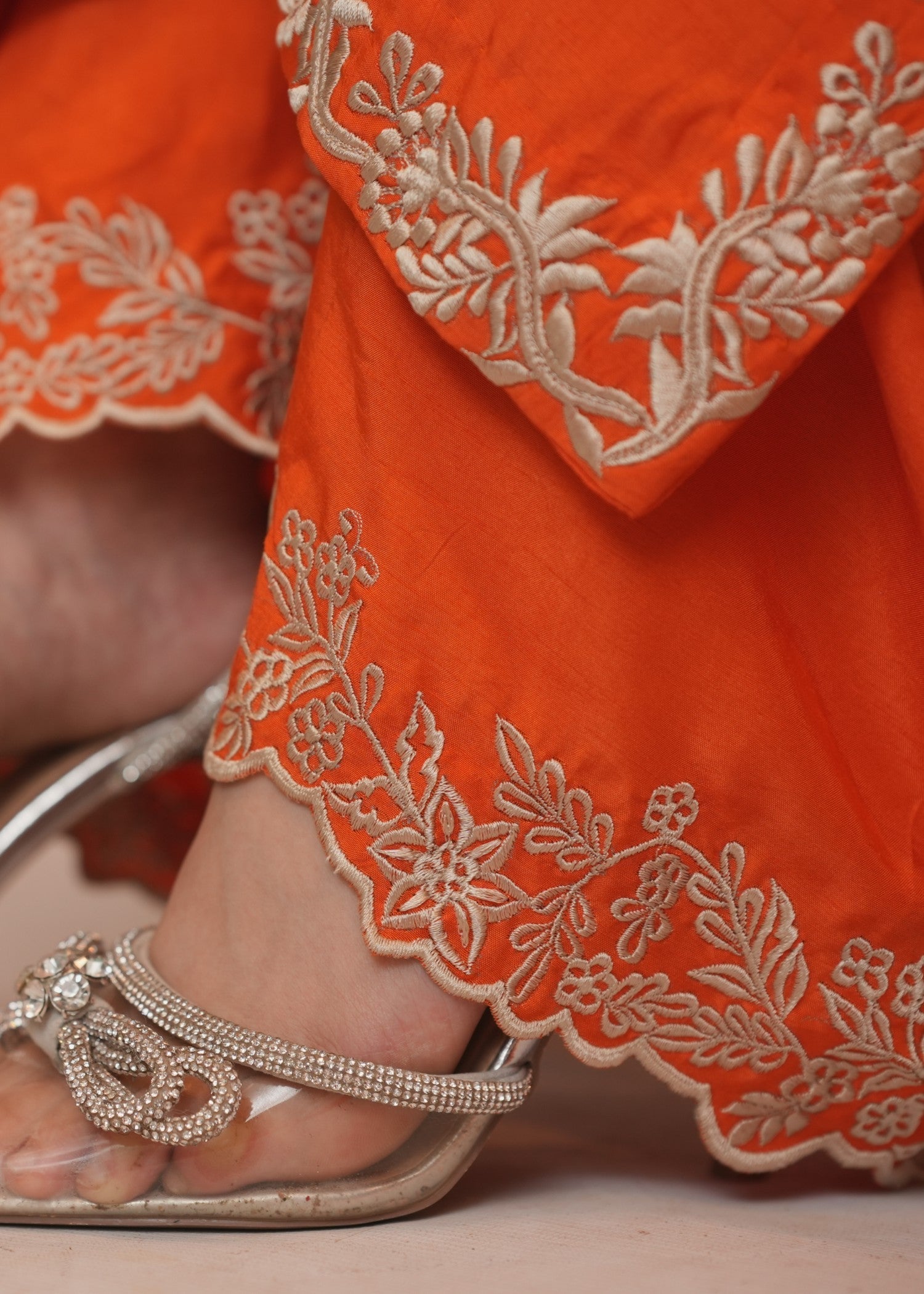 raw silk Kurta Set in Sunset orange