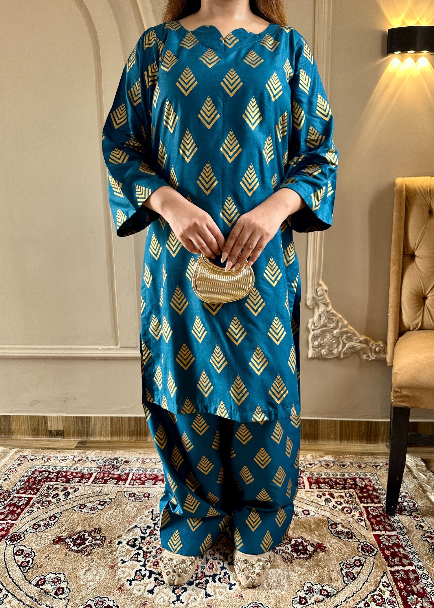 arabic lawn Co Ord Sets in Ocean blue