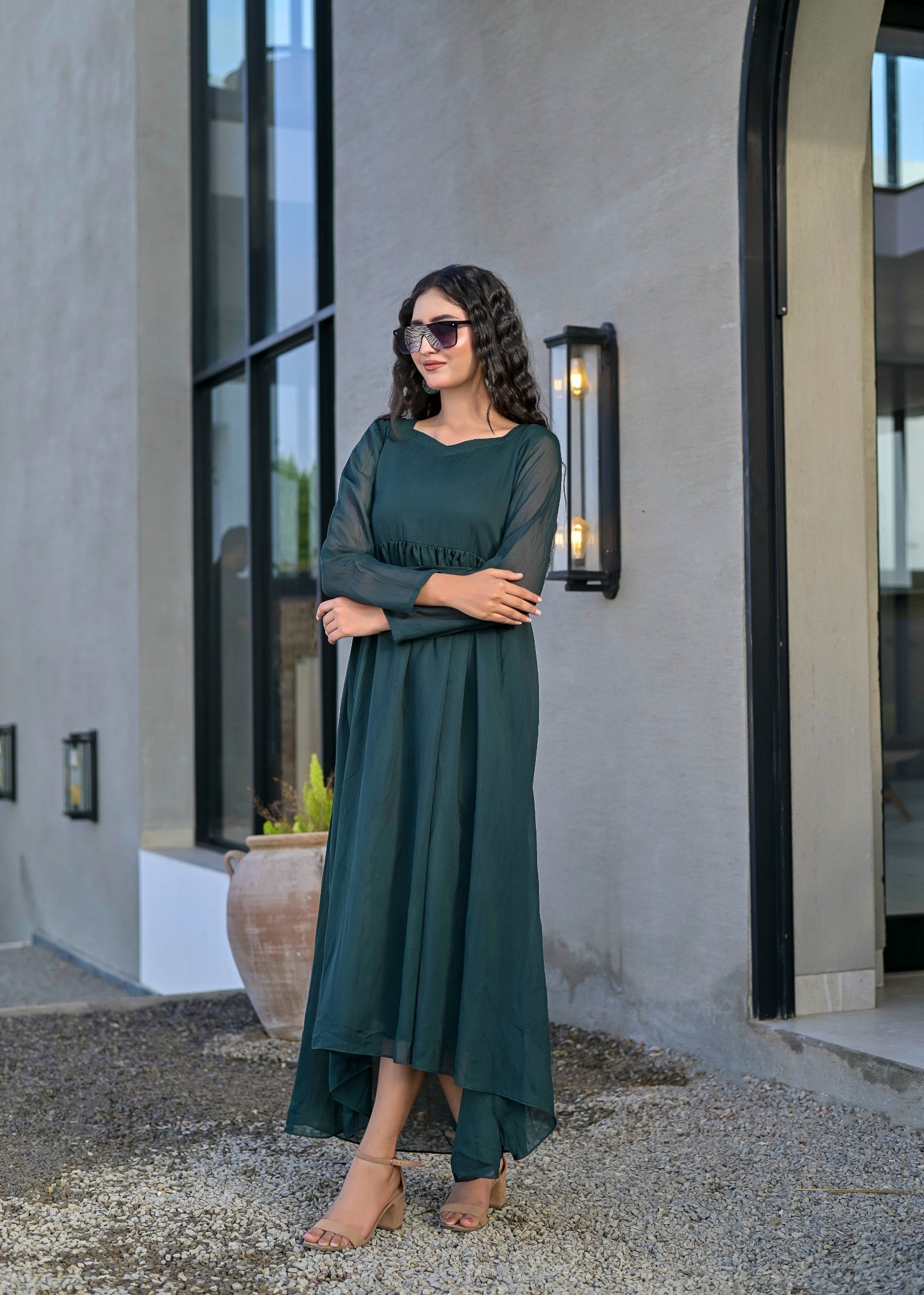 chiffon Maxi in Bottle green