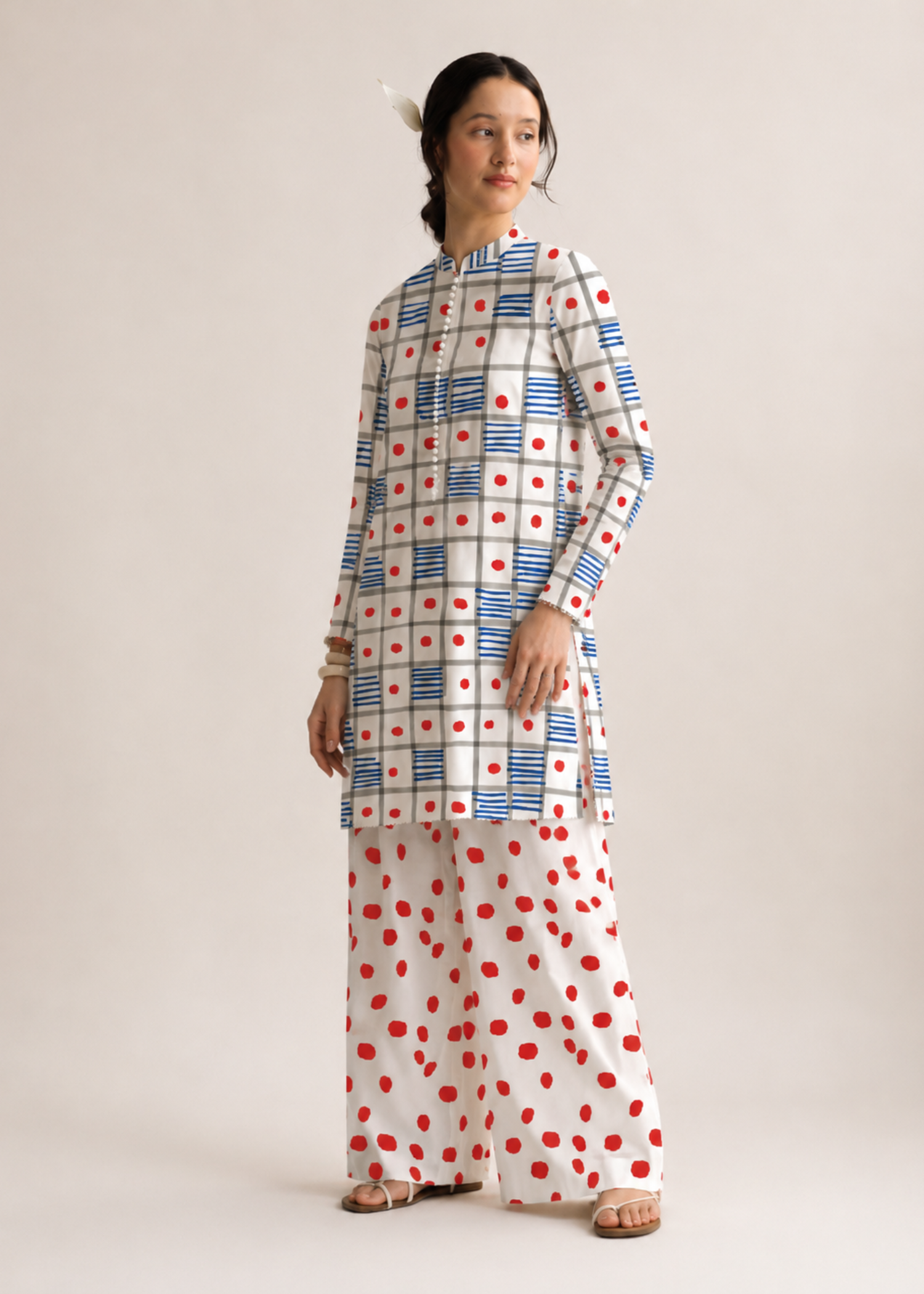 lawn Unstitched in Blue, red, white