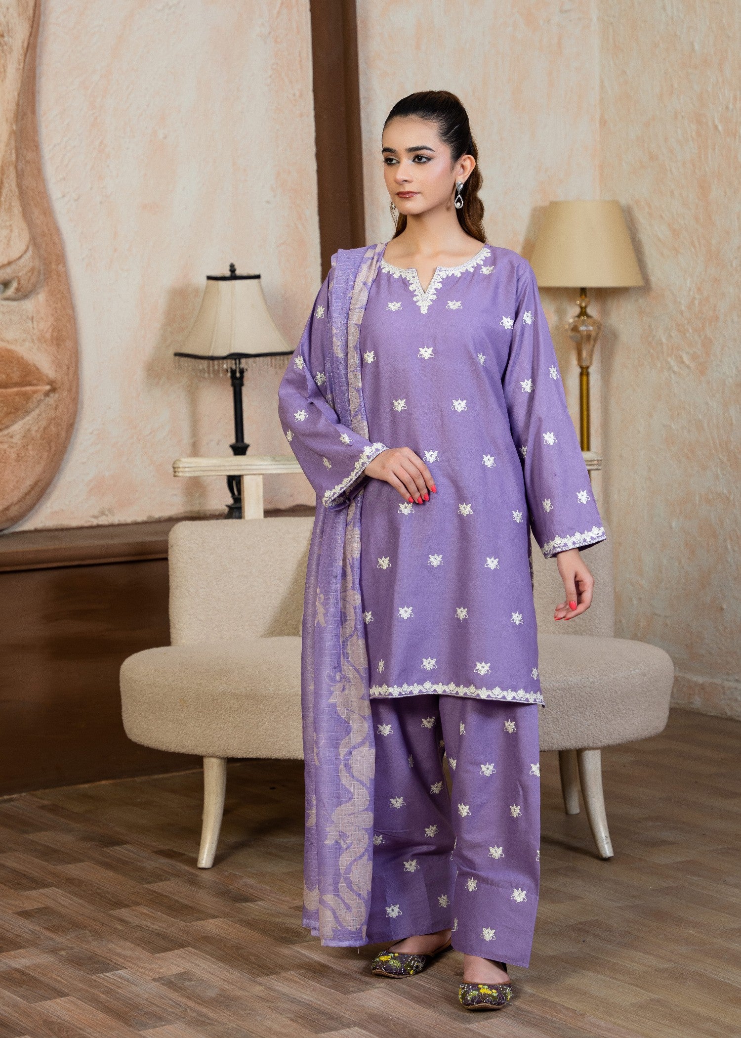pure cotton Kurta Set in Bright lavender