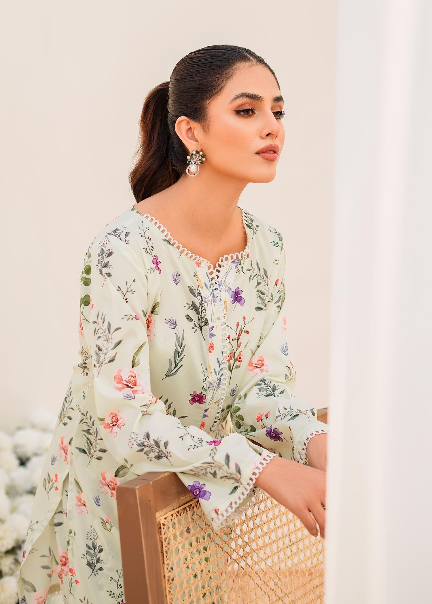 crepe Kurta Set in Pastel green