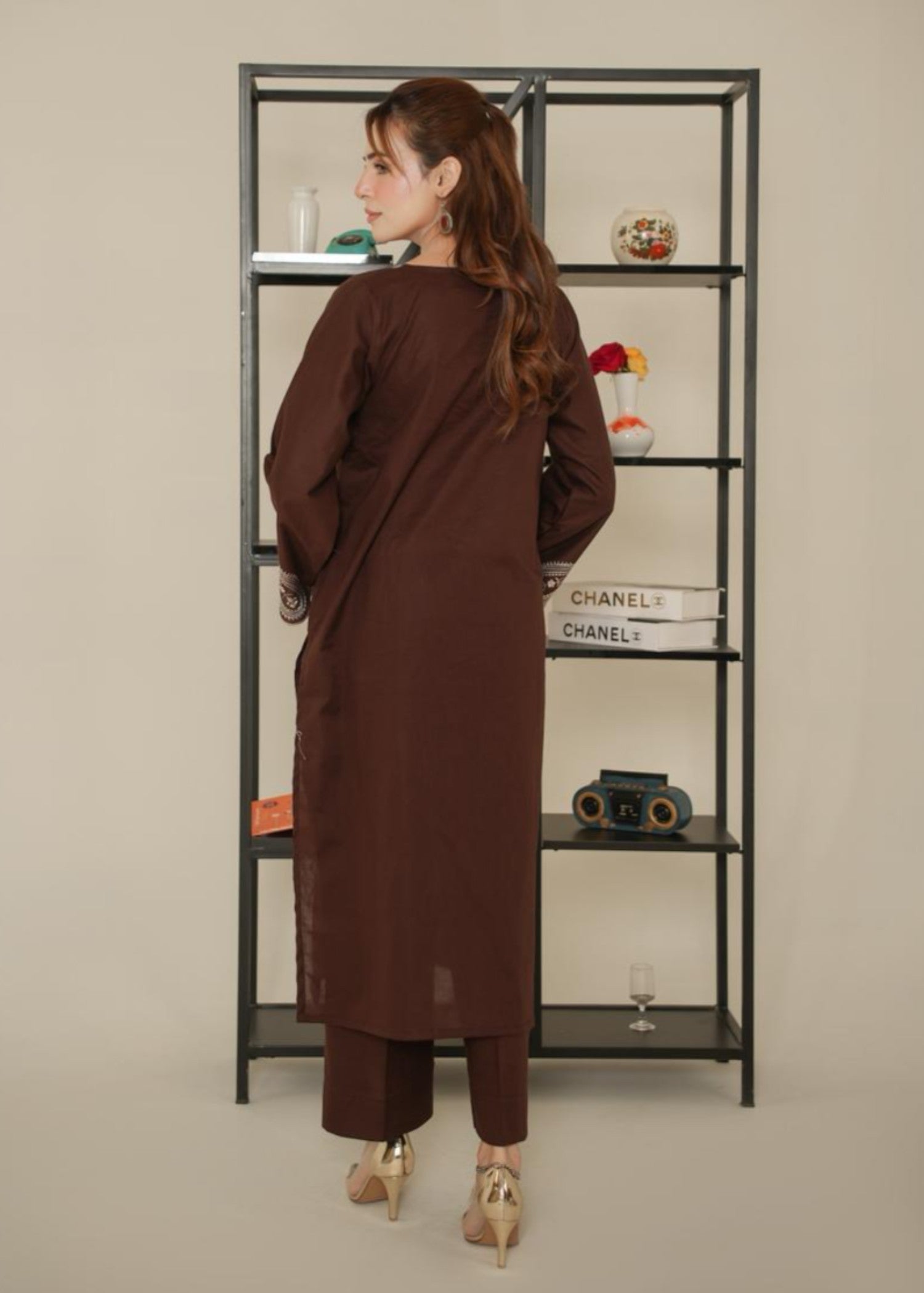 lawn cotton Kurta Set in Walnut brown