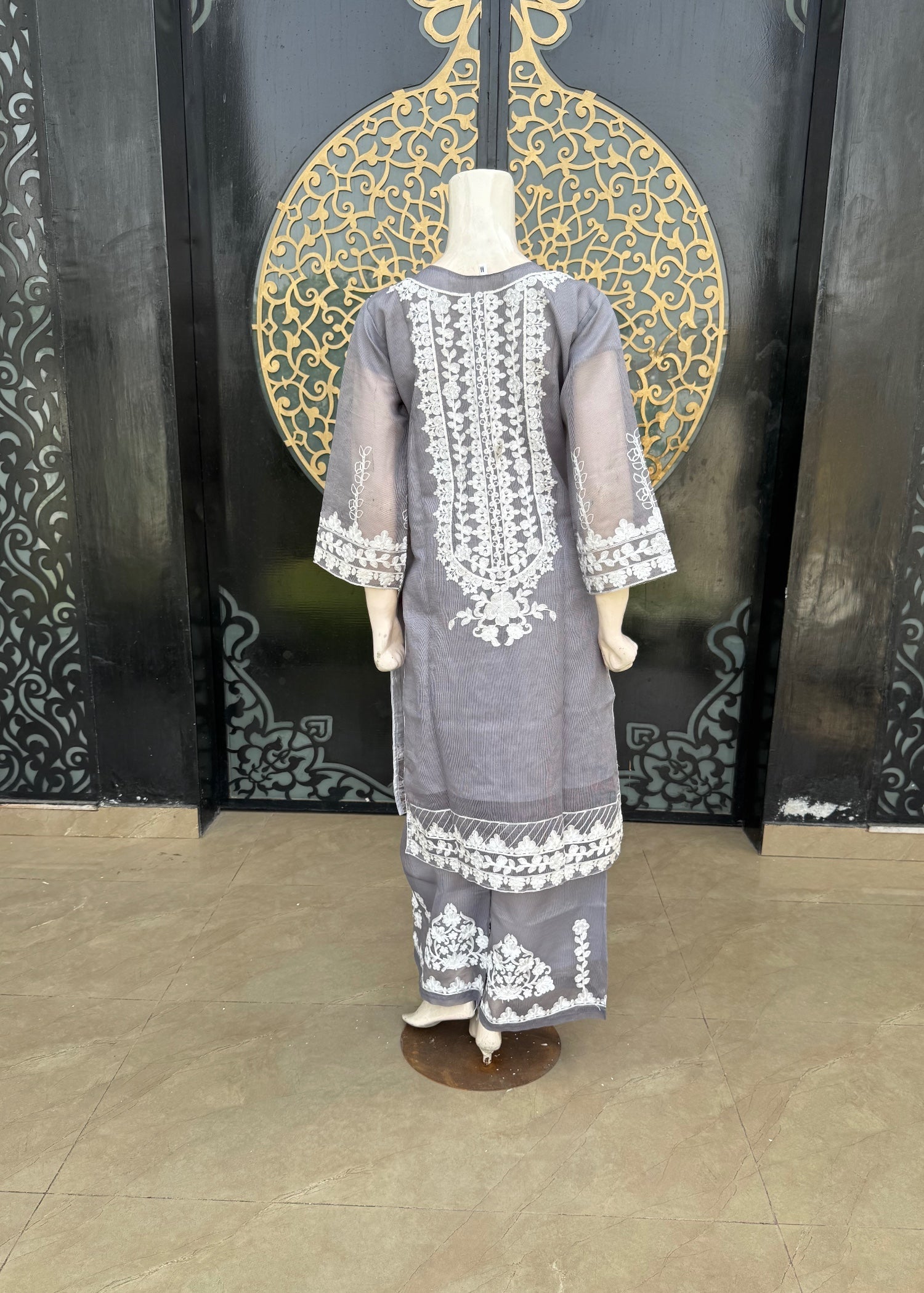 khaddi net Kurta Set in Silver
