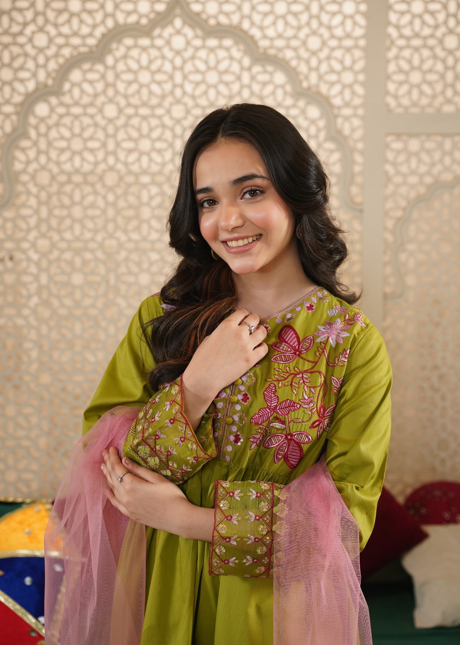 cotton Pishwas in Apple green