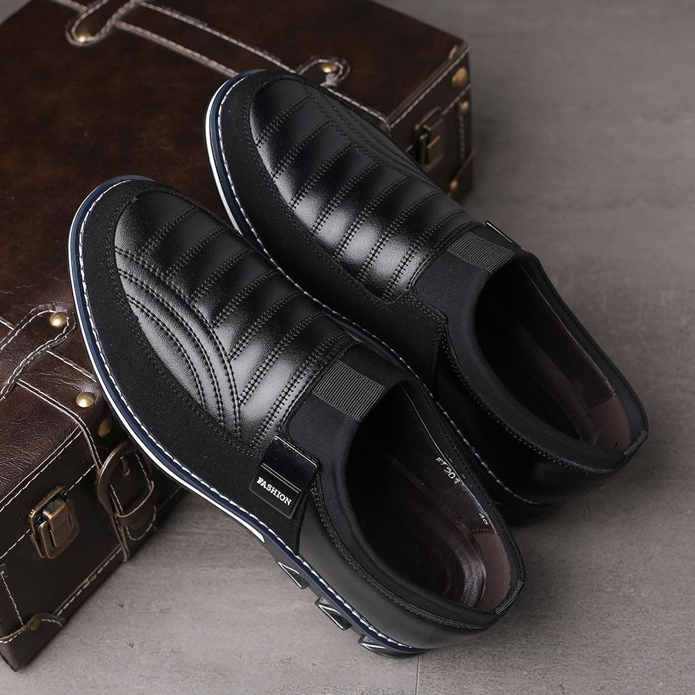 Rubber Breathable Round Toe Black Casual Microfiber Leather Shoes