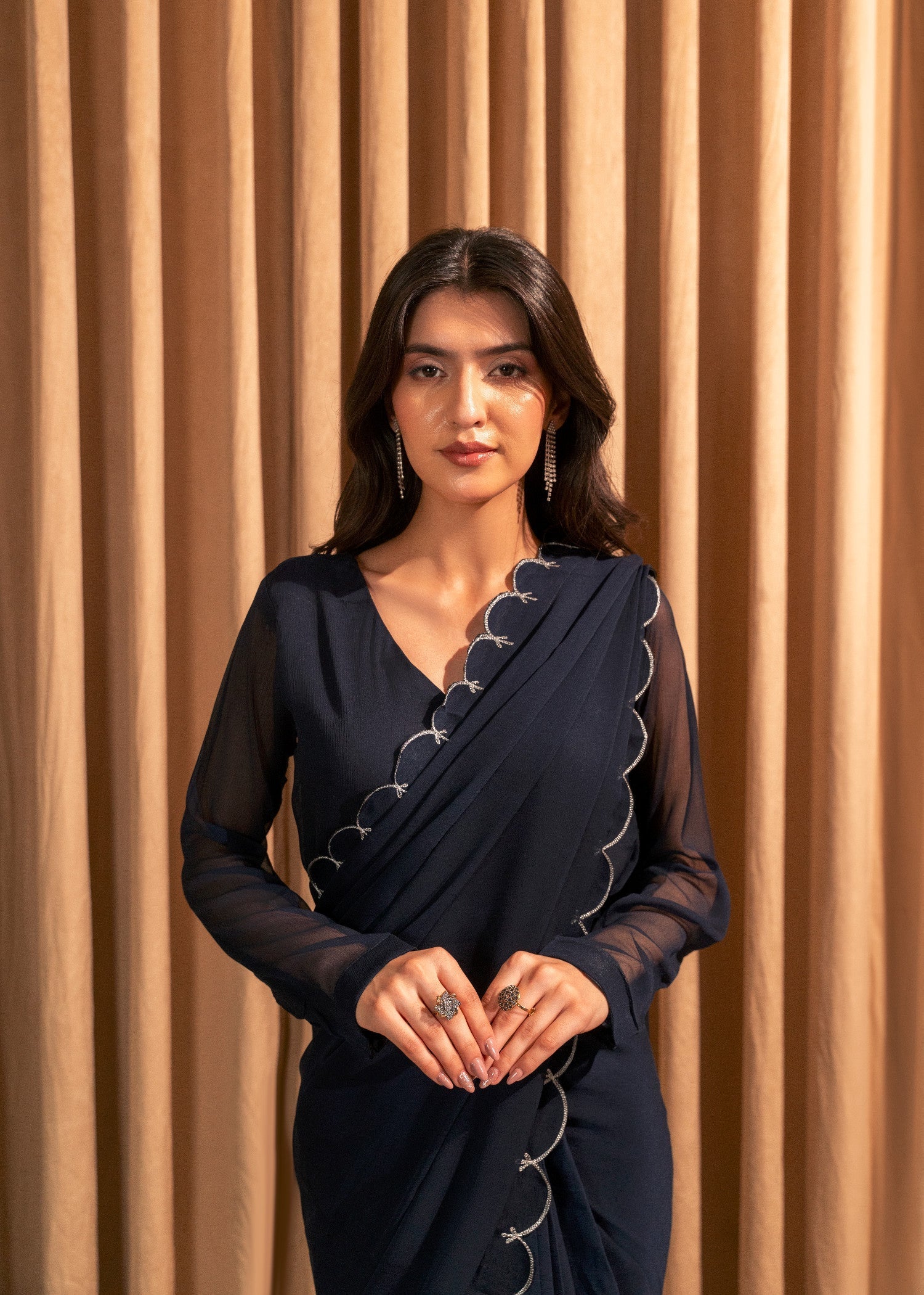 chiffon Saree in Navy blue