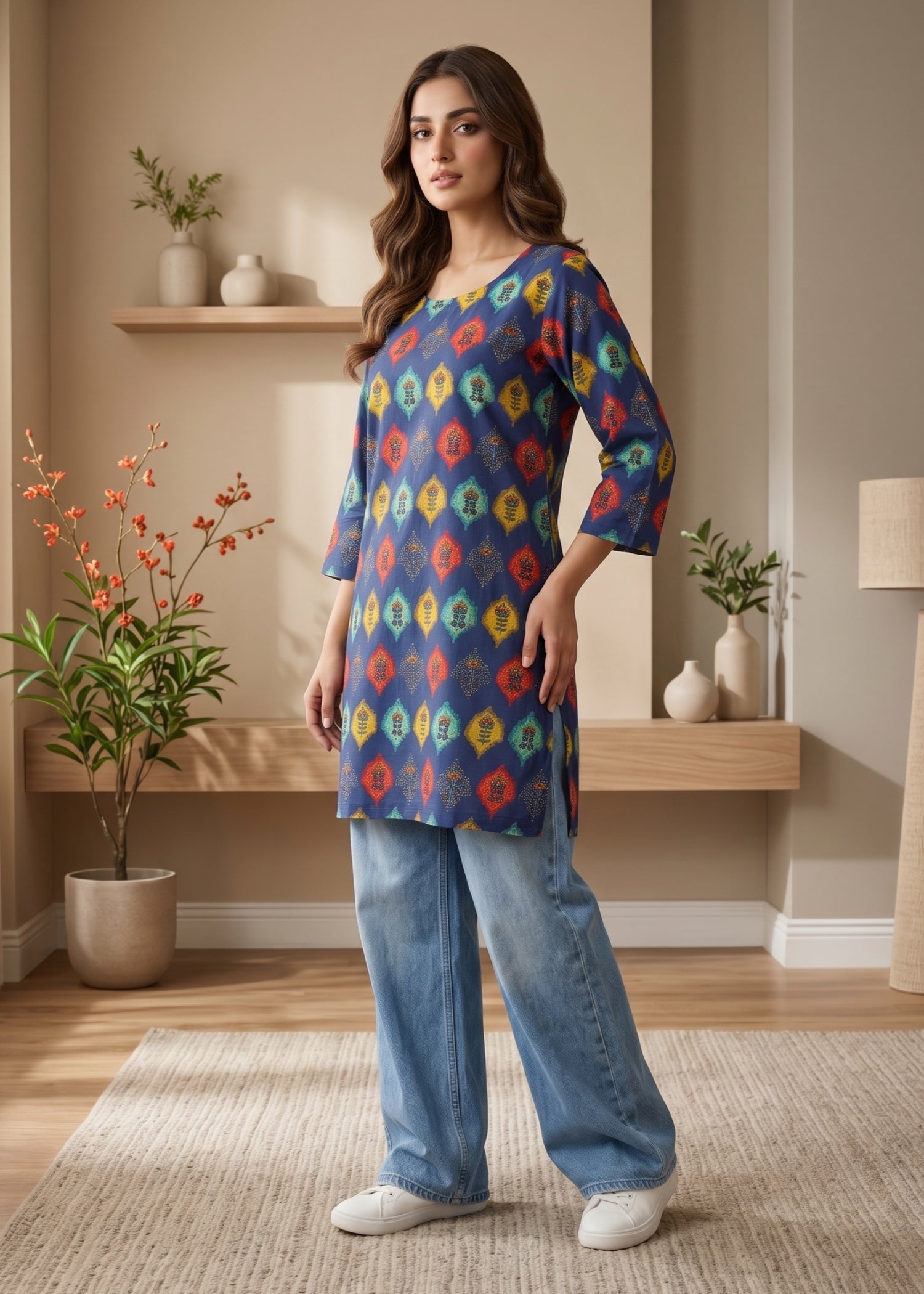 lawn cotton Kurti in Navy blue
