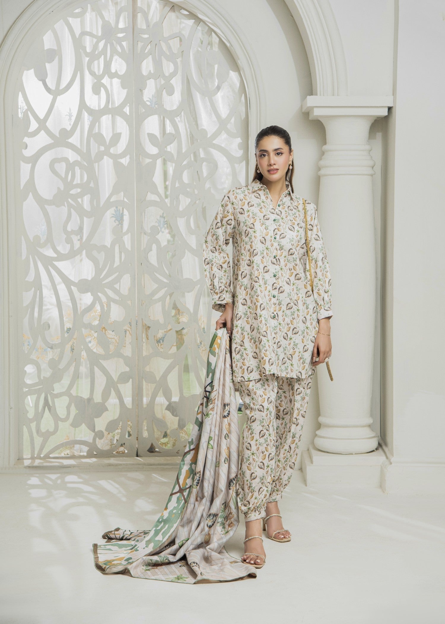 khaddar Kurta Set in Cream