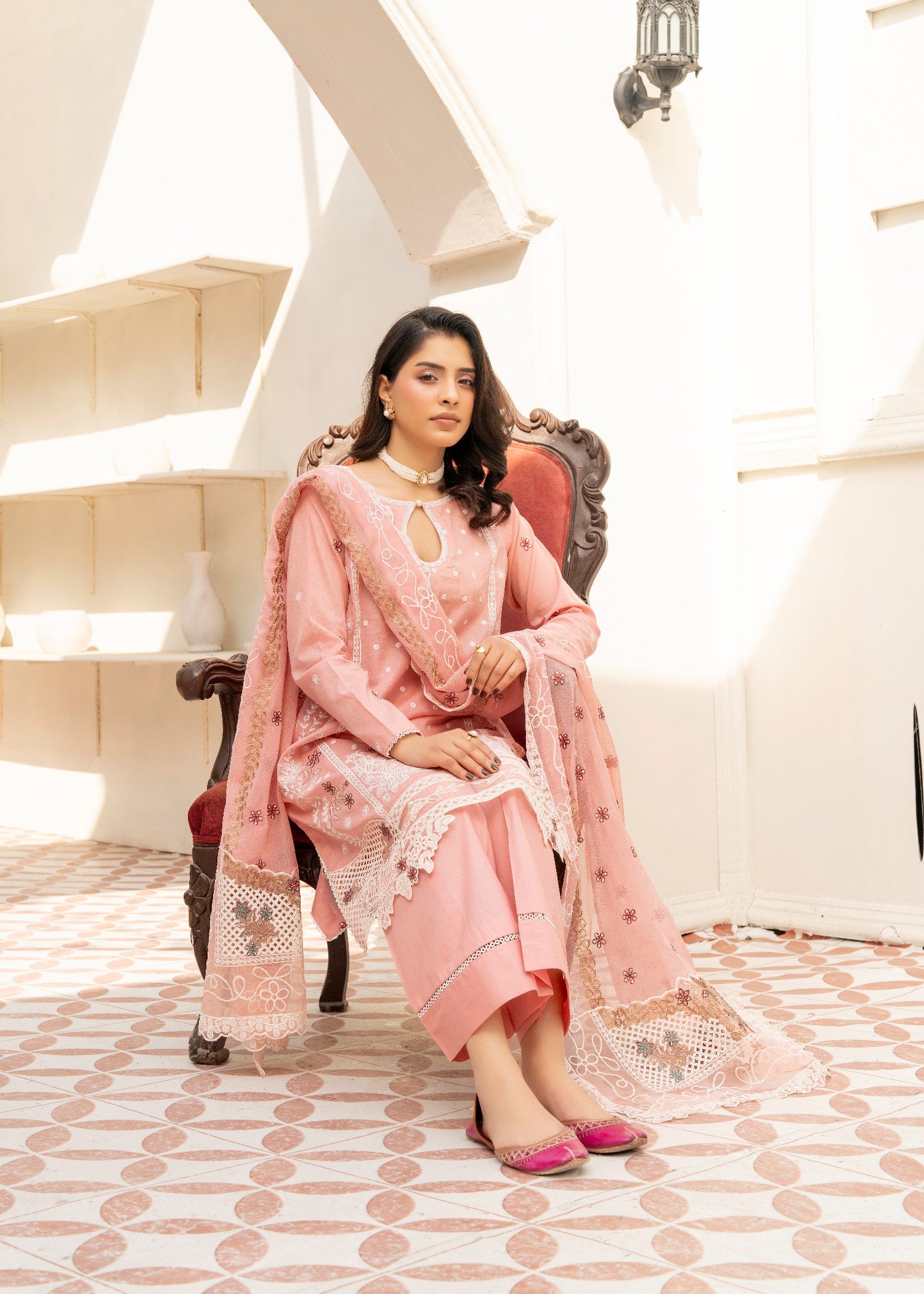 lawn cotton Kurta Set in Pale pink