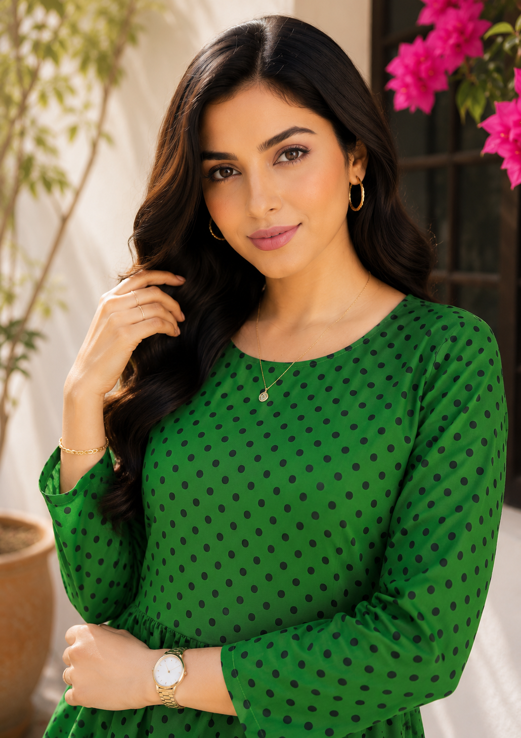 chiffon polyester Tunic in Green