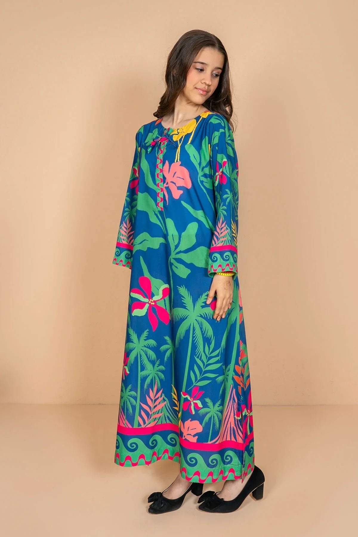 poly lawn Kaftan in Ocean blue