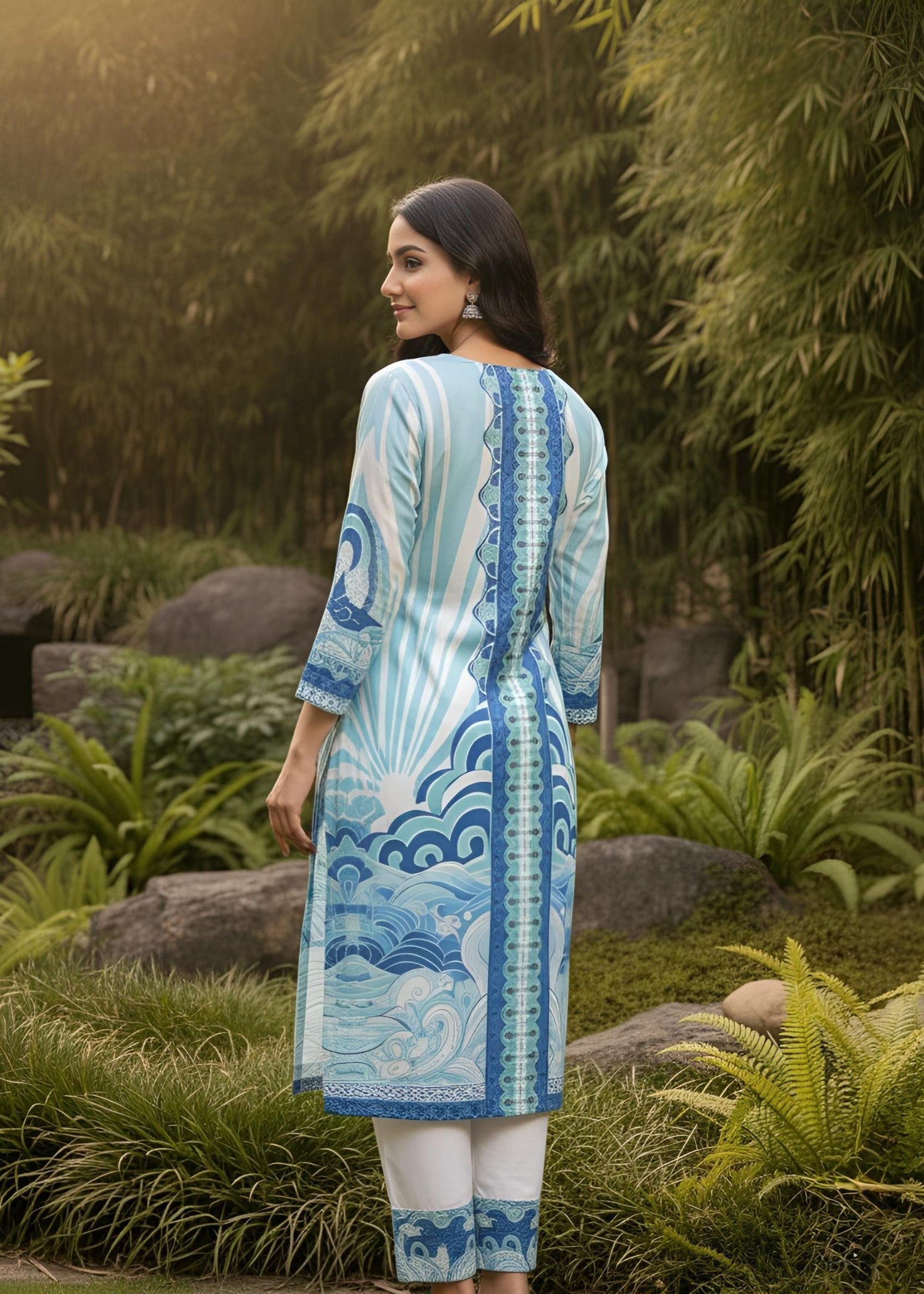wool Kurta Set in Sky blue