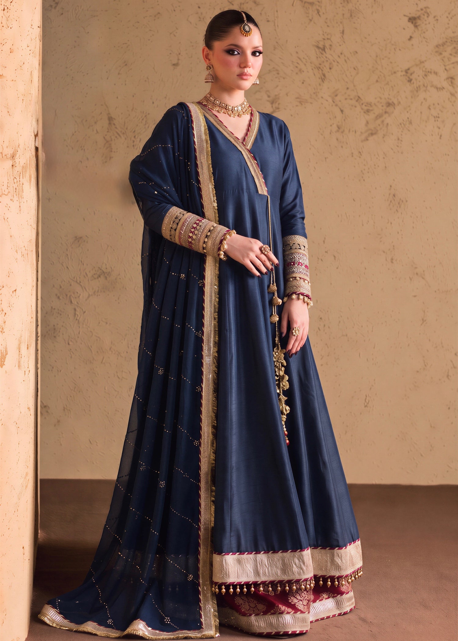 silk Angrakha in Cobalt blue