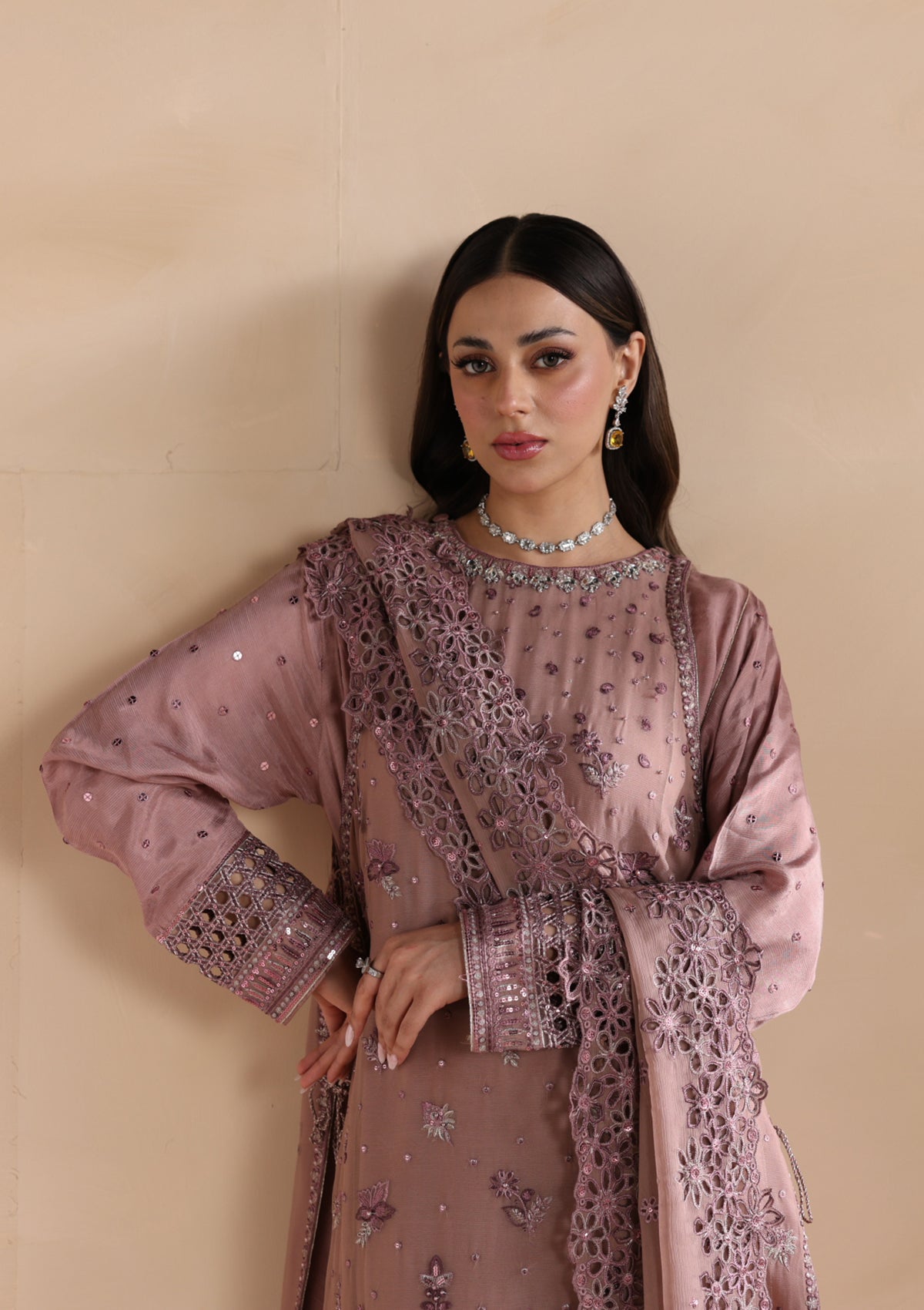 chiffon Kurta Set in Mauve pink