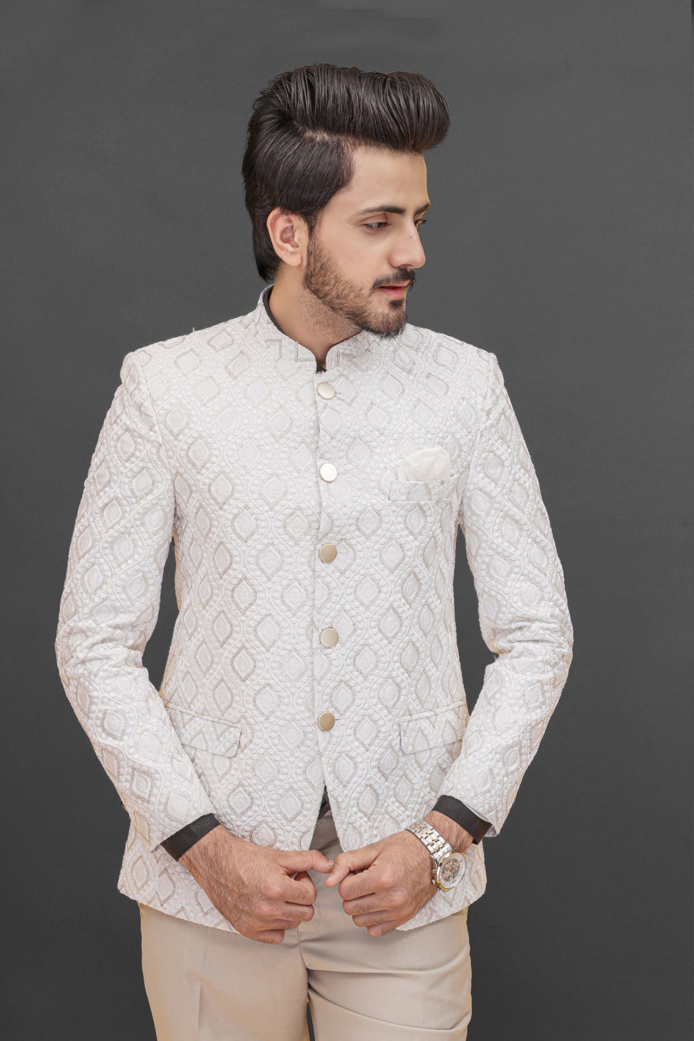 jamawar Prince Coat in White