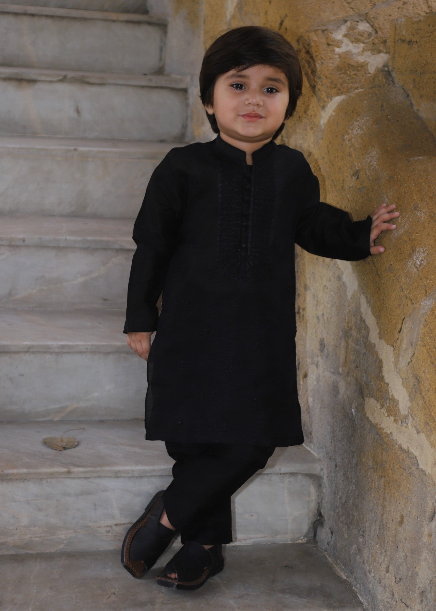 raw silk Kurta Set in Charcoal black