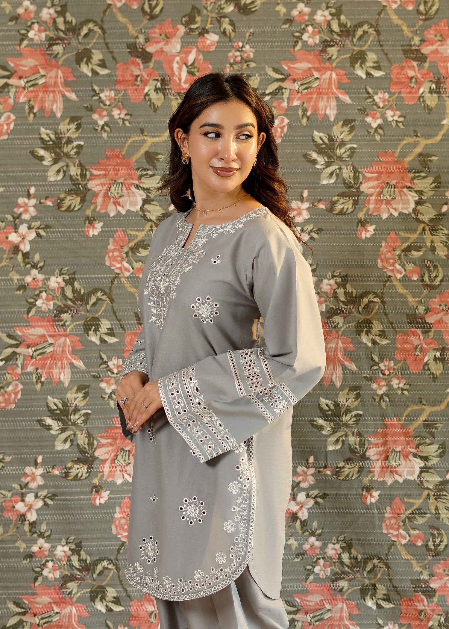 lawn Kurta Set in Grey