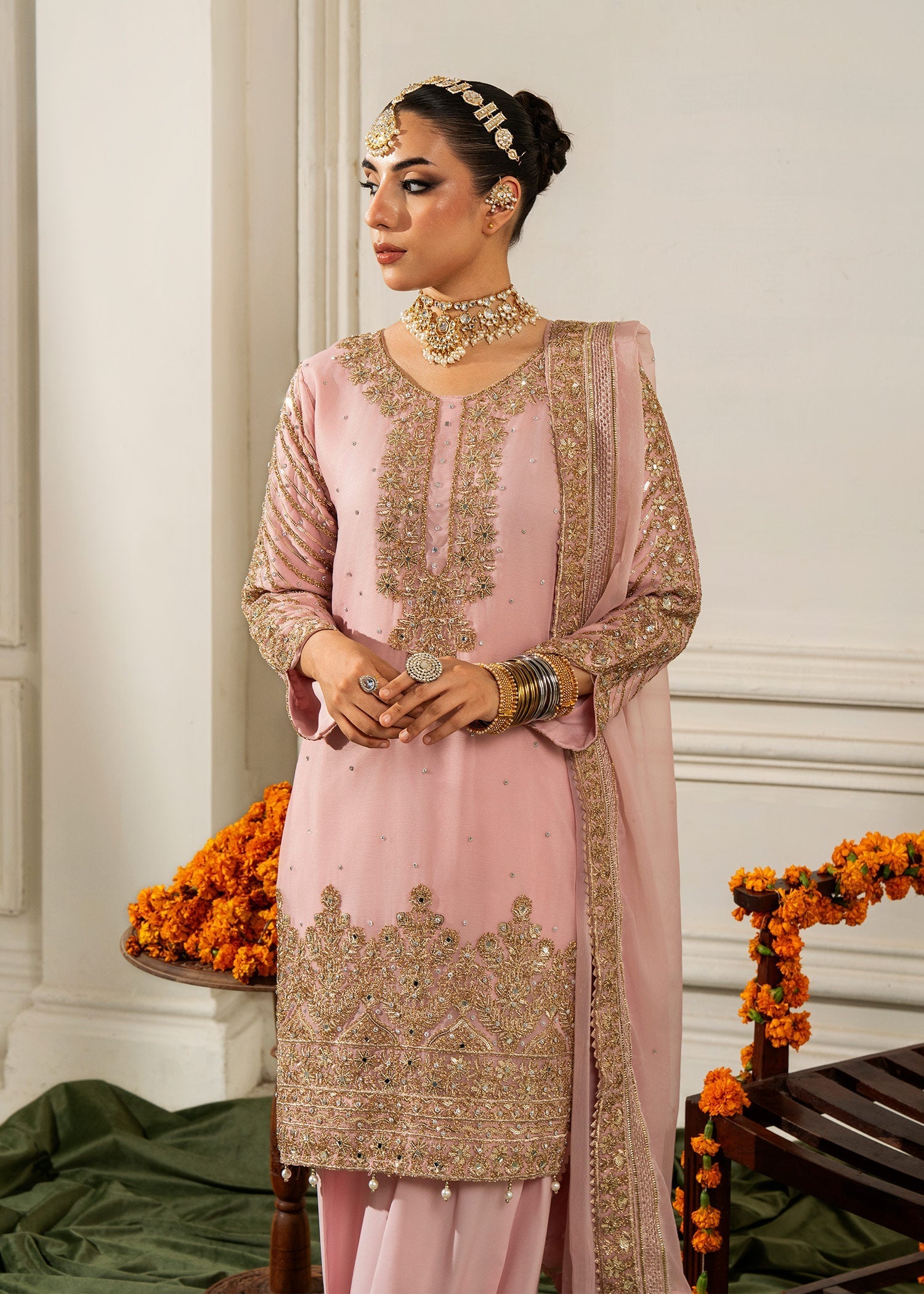 chiffon Kurta Set in Blush pink