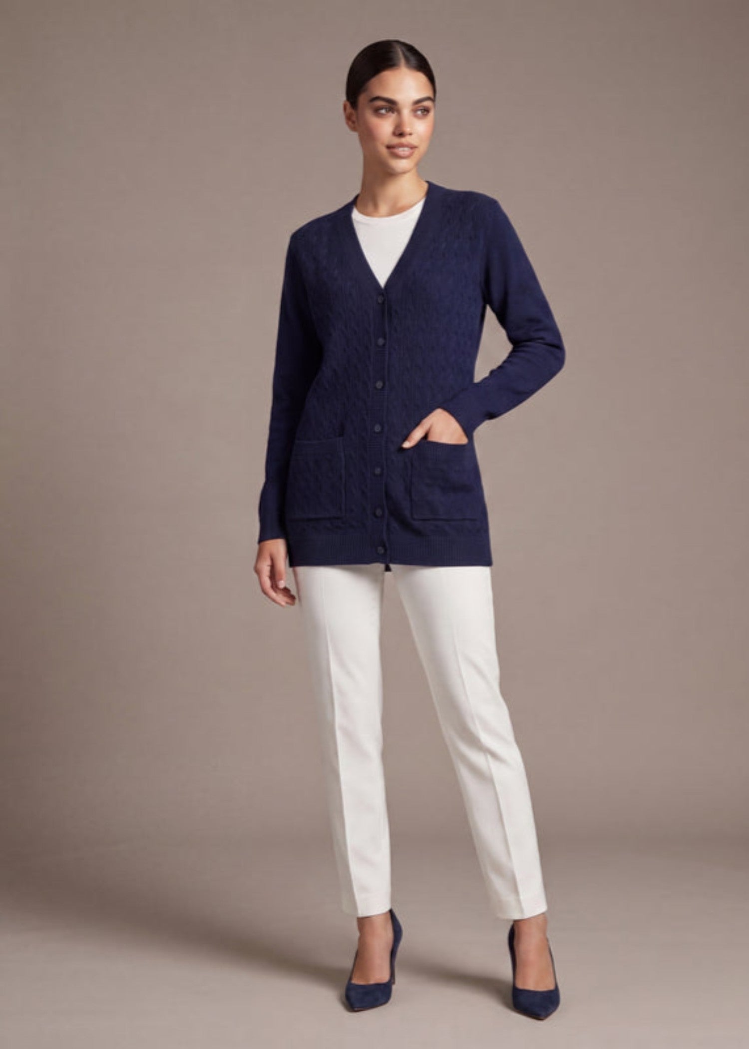 chambray Cardigan in Blue