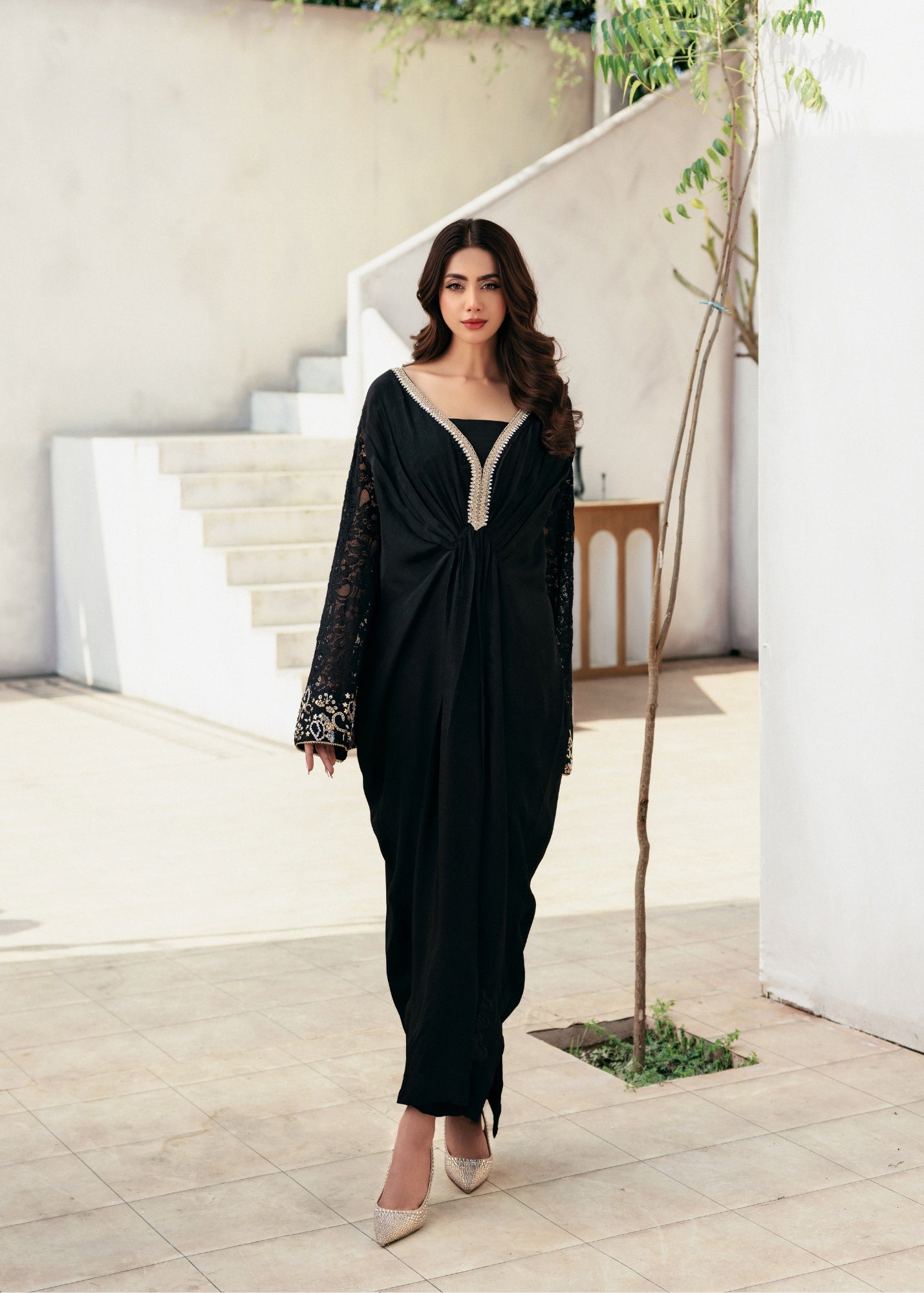 pk grip silk Kaftan in Jet black