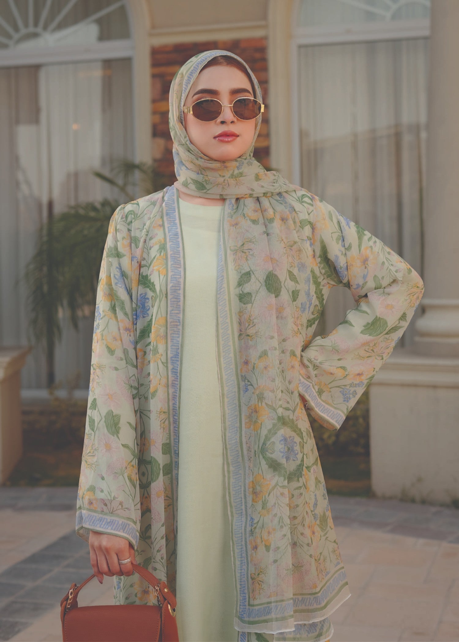 chiffon Abaya in Pistachio green