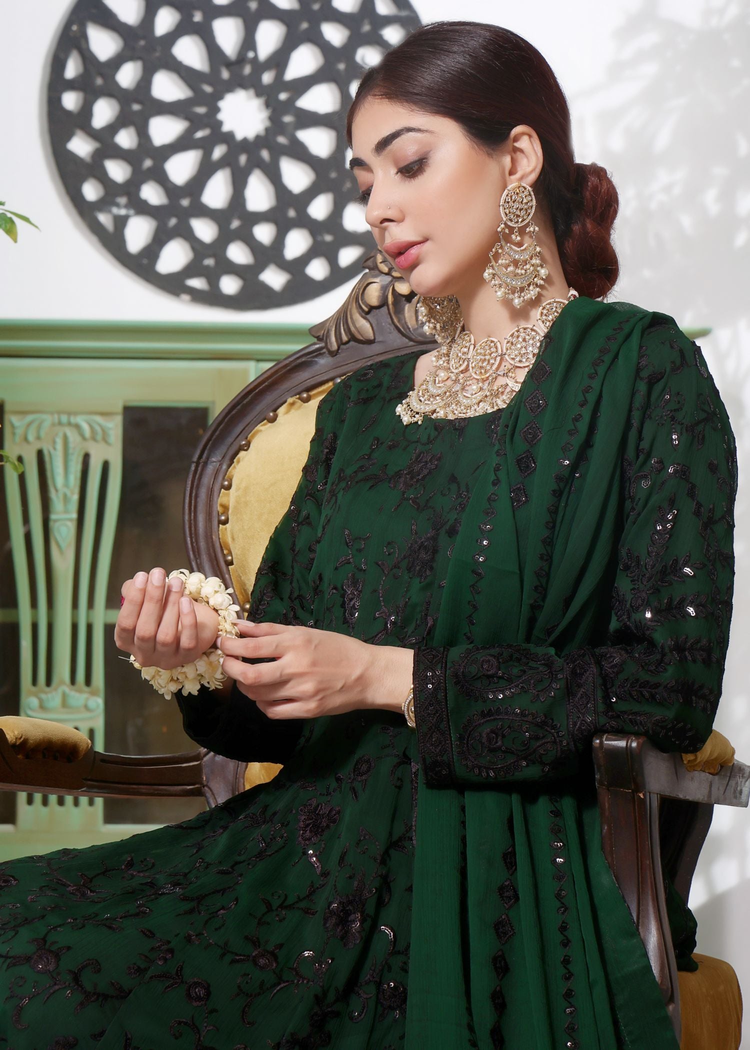chiffon Pishwas in Green