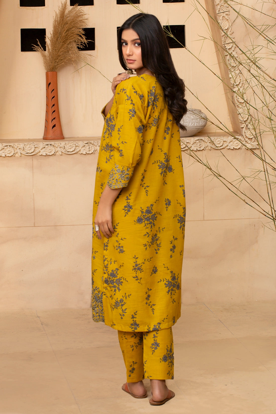twill khaddar Unstitched in Mustard