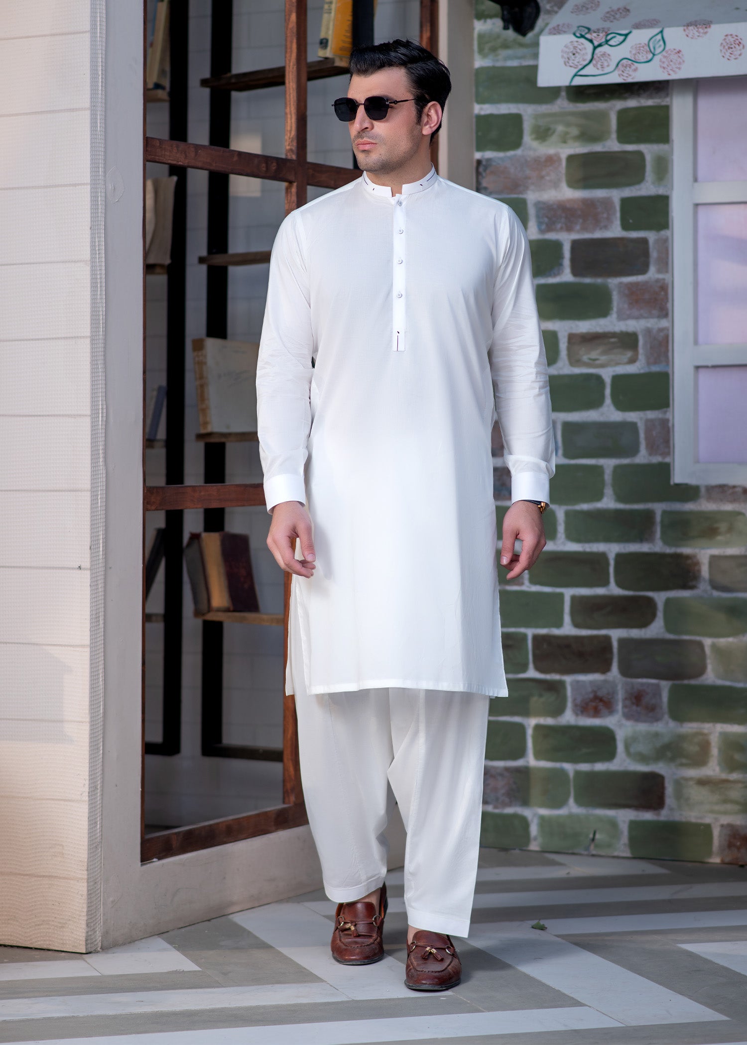 cotton Shalwar Kameez in White by Buraq
