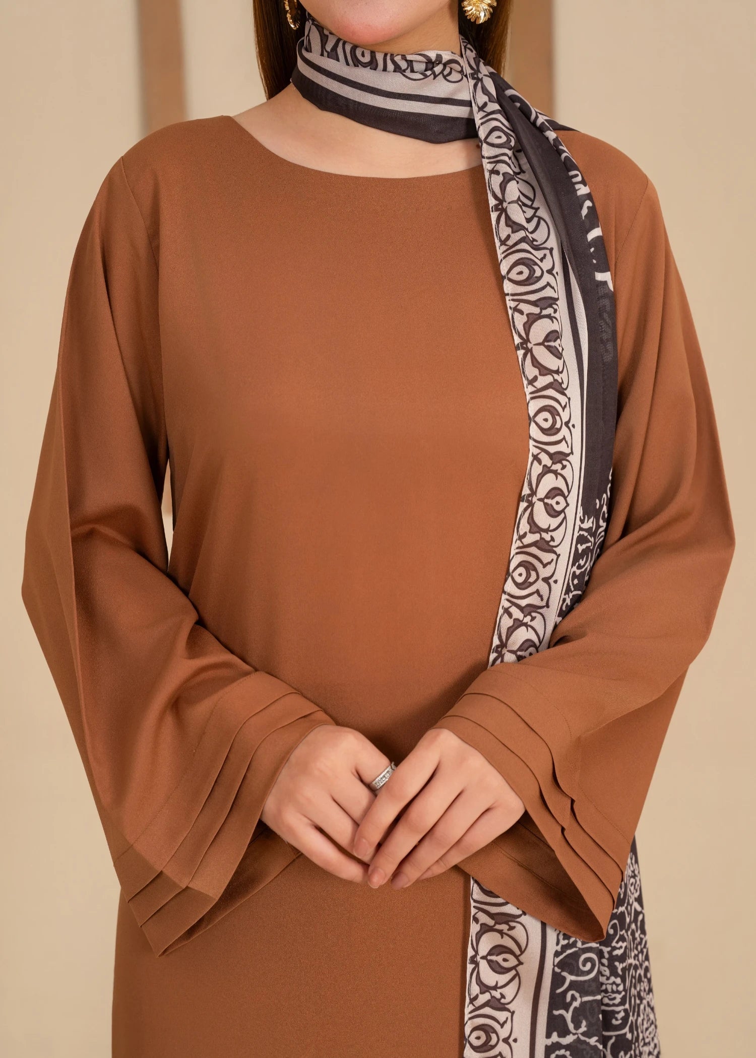 crepe polyester Kurta Set in Hazelwood brown