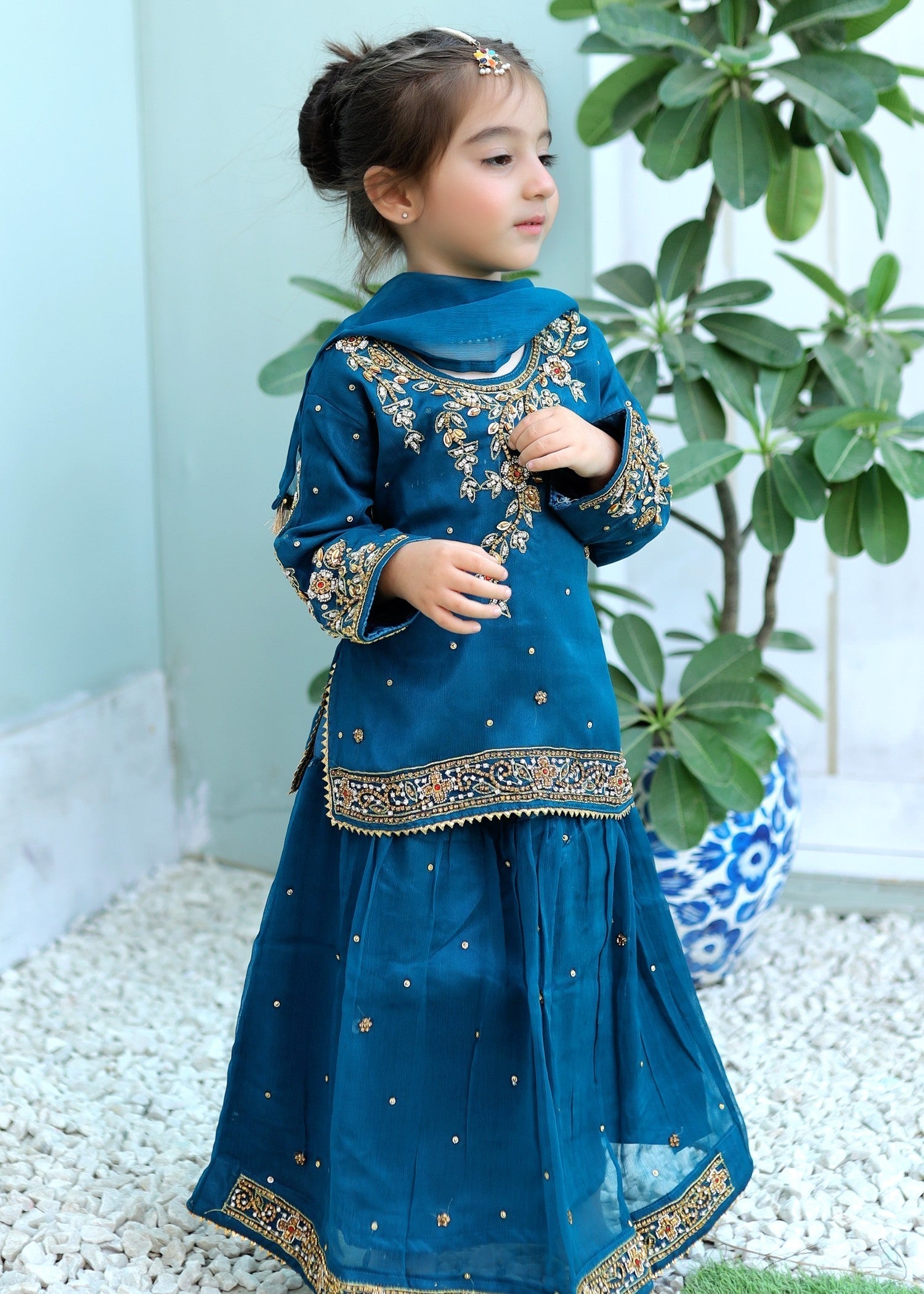 chiffon Lehenga in Sapphire blue
