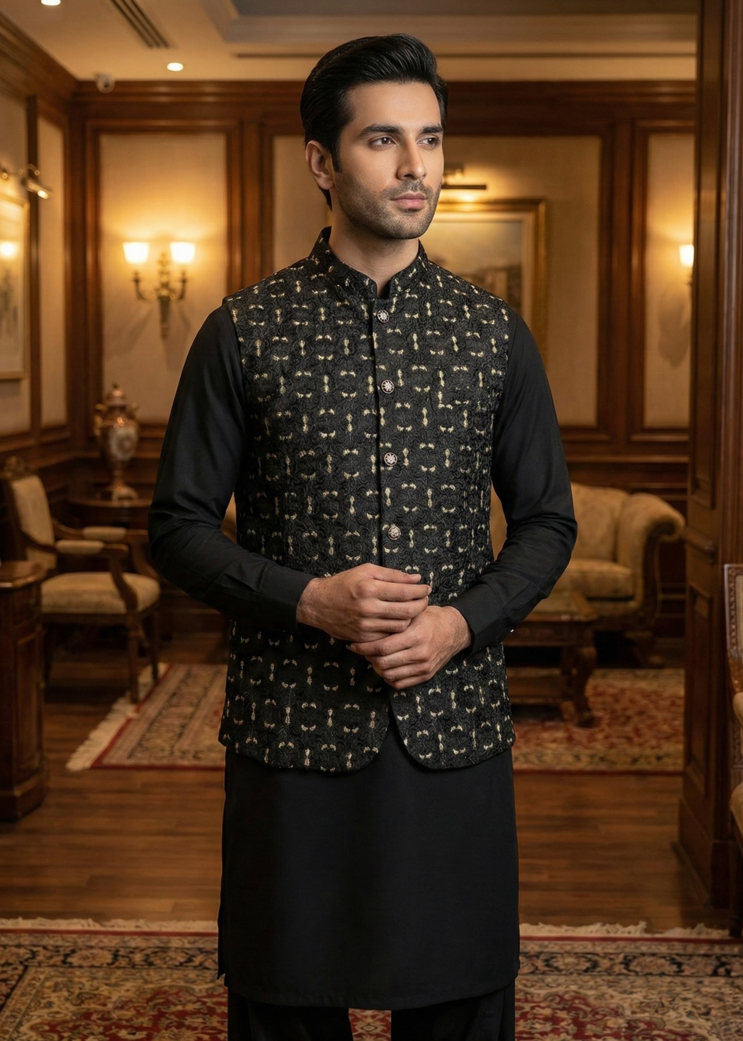 silk Waistcoat in Black