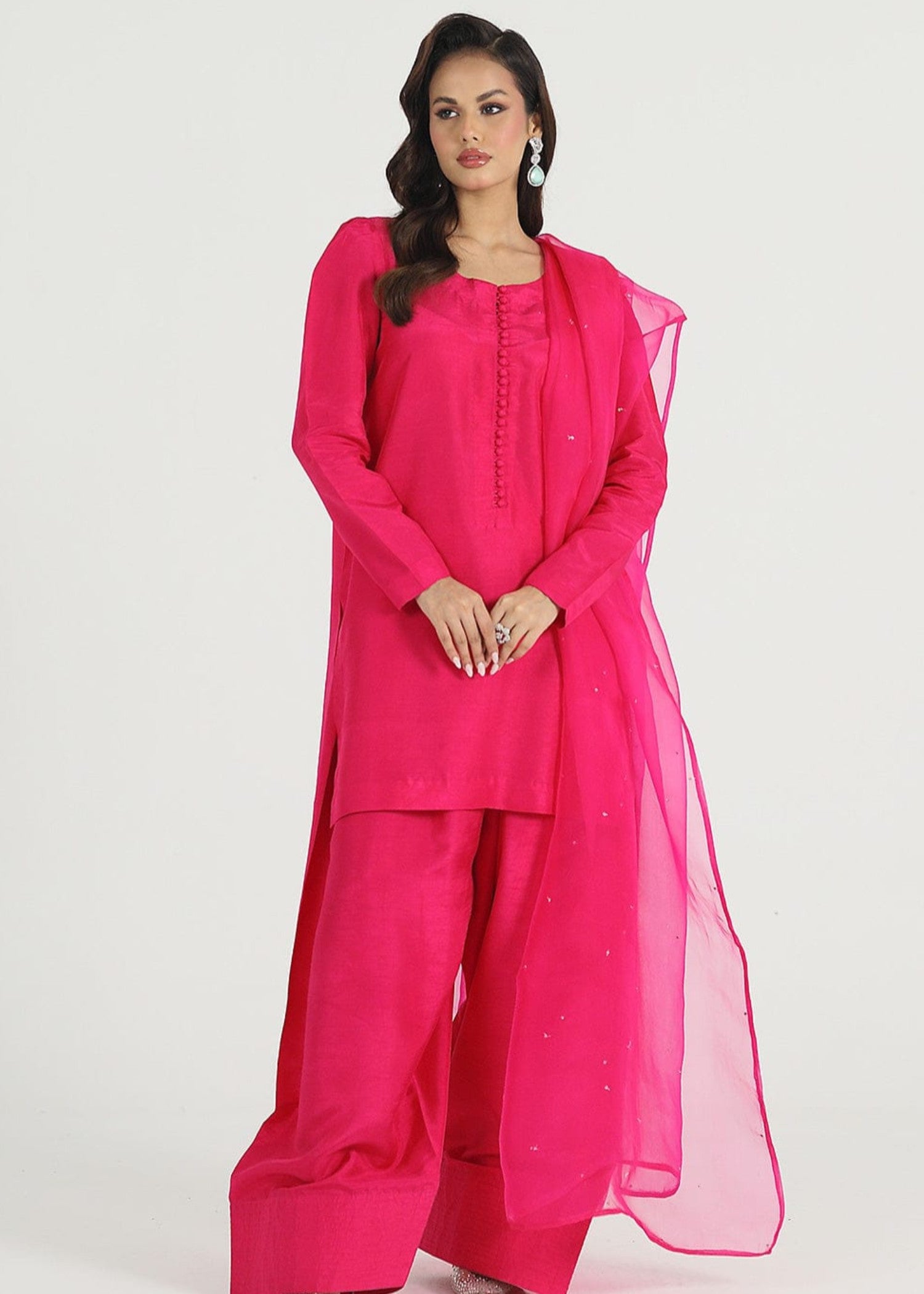 pk raw silk Kurta Set in Shocking pink