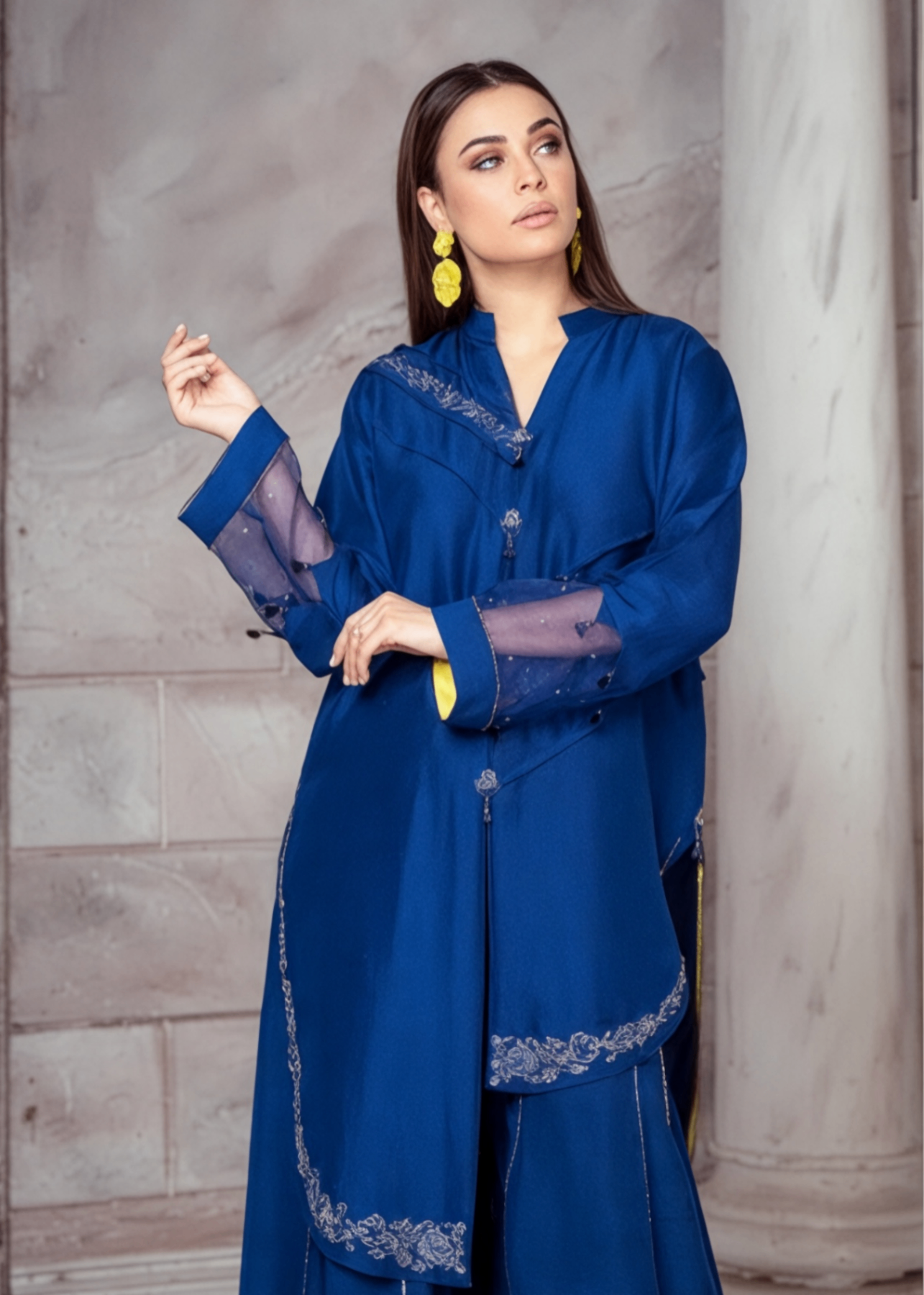 raw silk Kurti in Cobalt blue