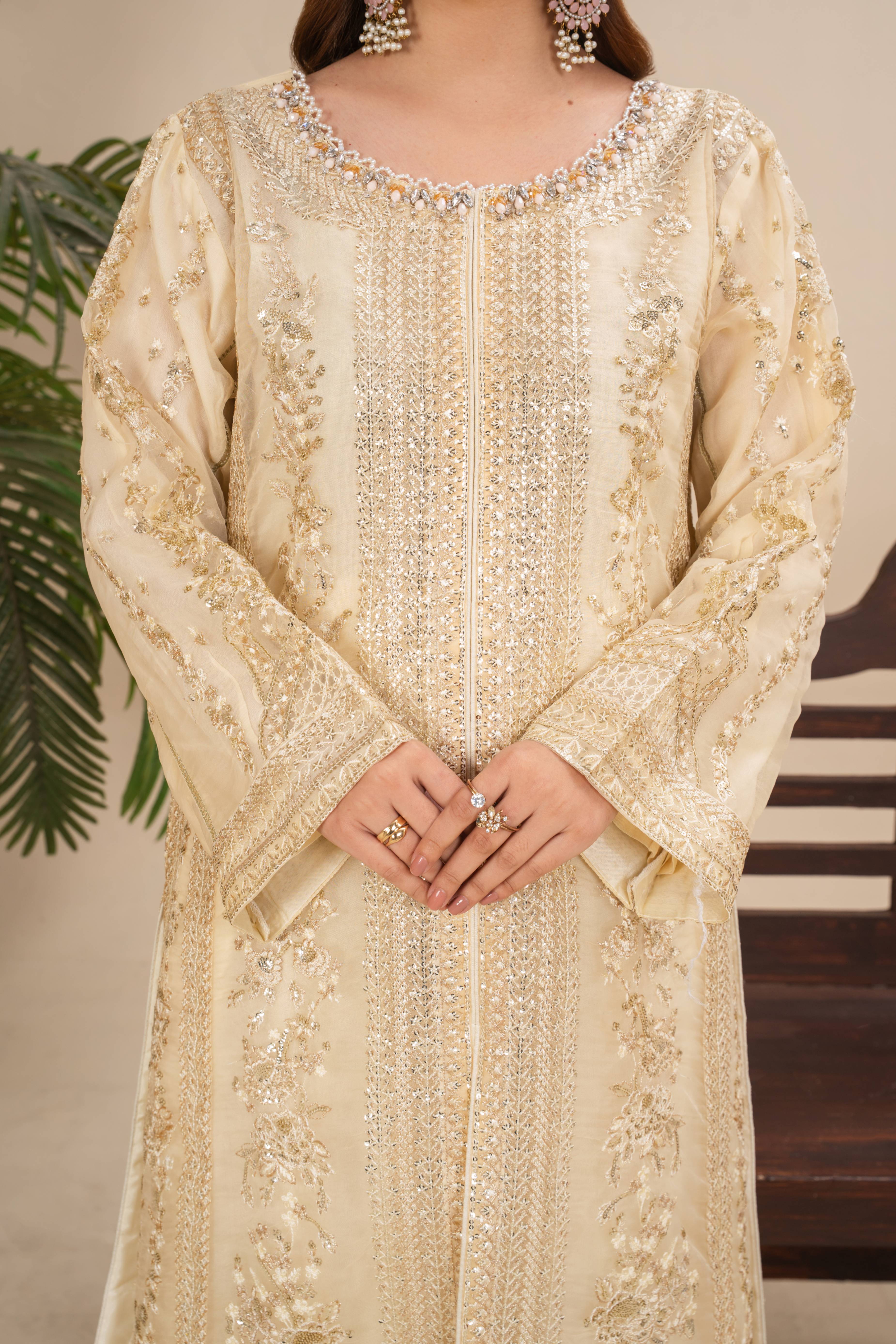 organza Kurta Set in Lemon chiffon