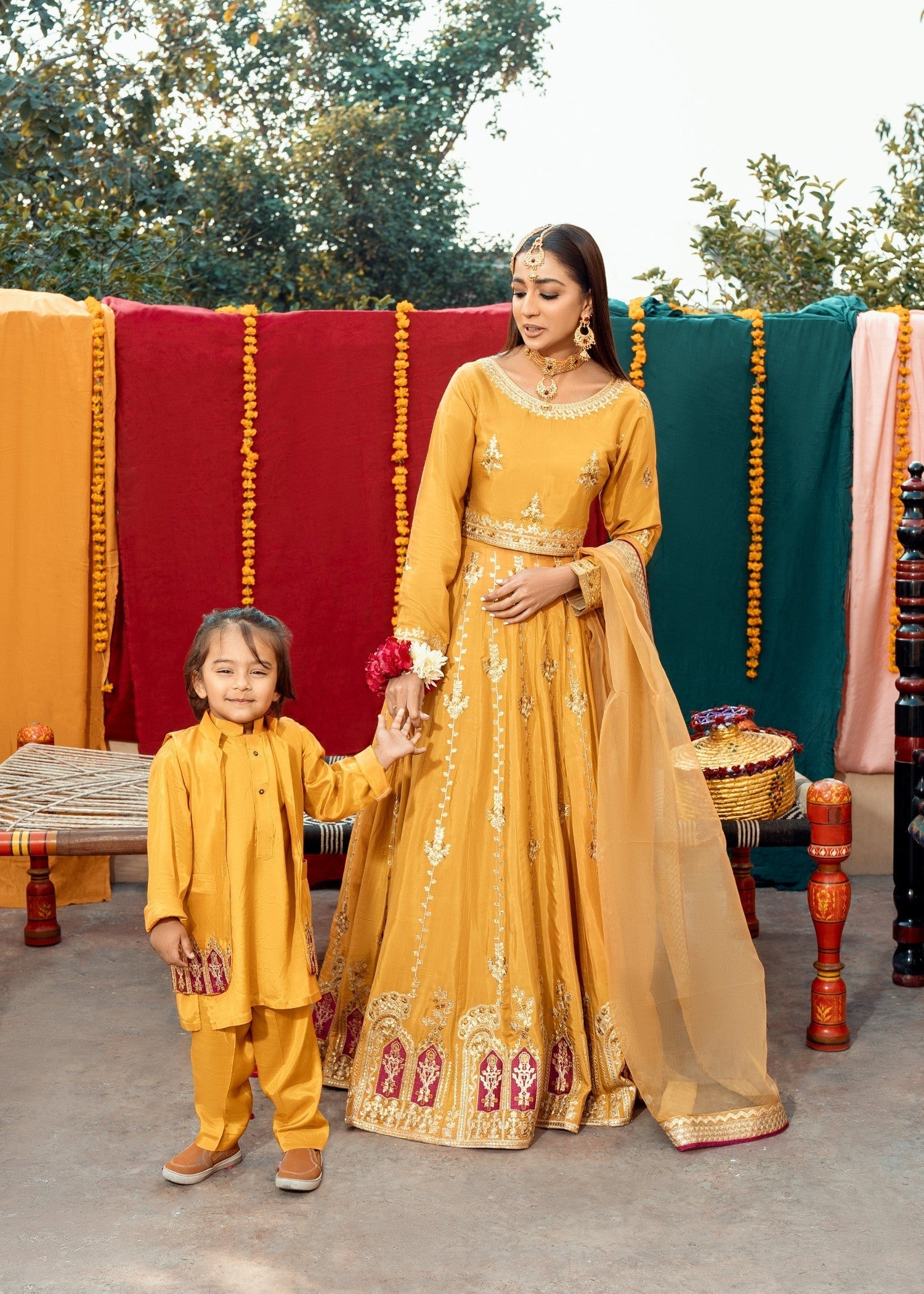 raw silk Lehenga in Mustard