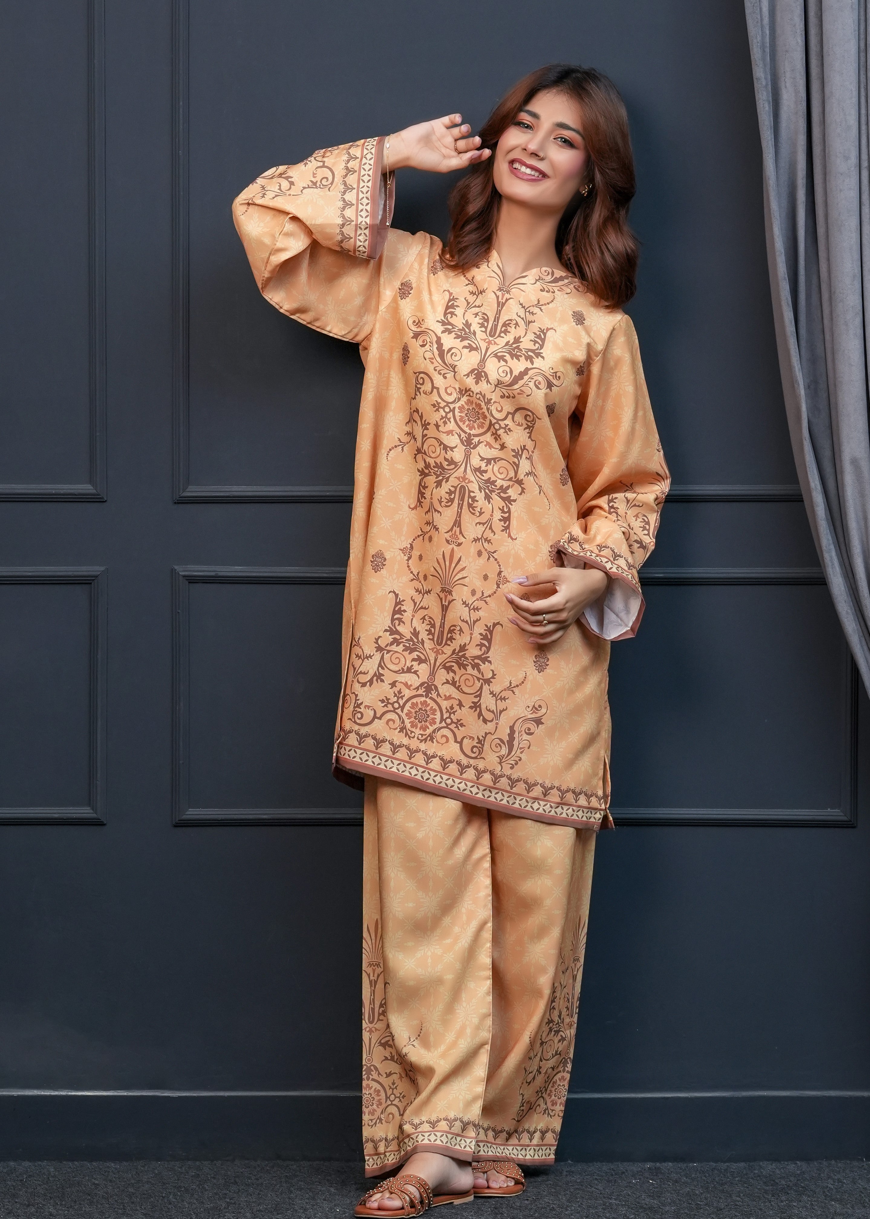 poly lawn Co Ord Sets in Honey orange